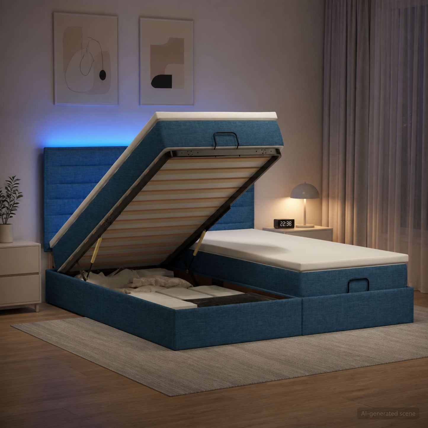 Óriási Ágy Matrac és LED világítással Kék 180 x 200 cm Szövet