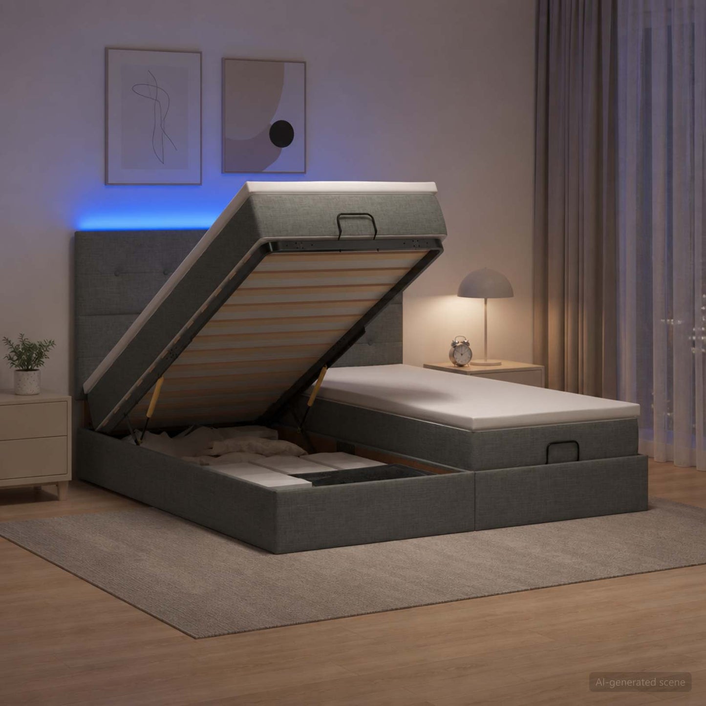 Óriási Ágy Matrac és LED világítással Sötétszürke 160 x 200 cm