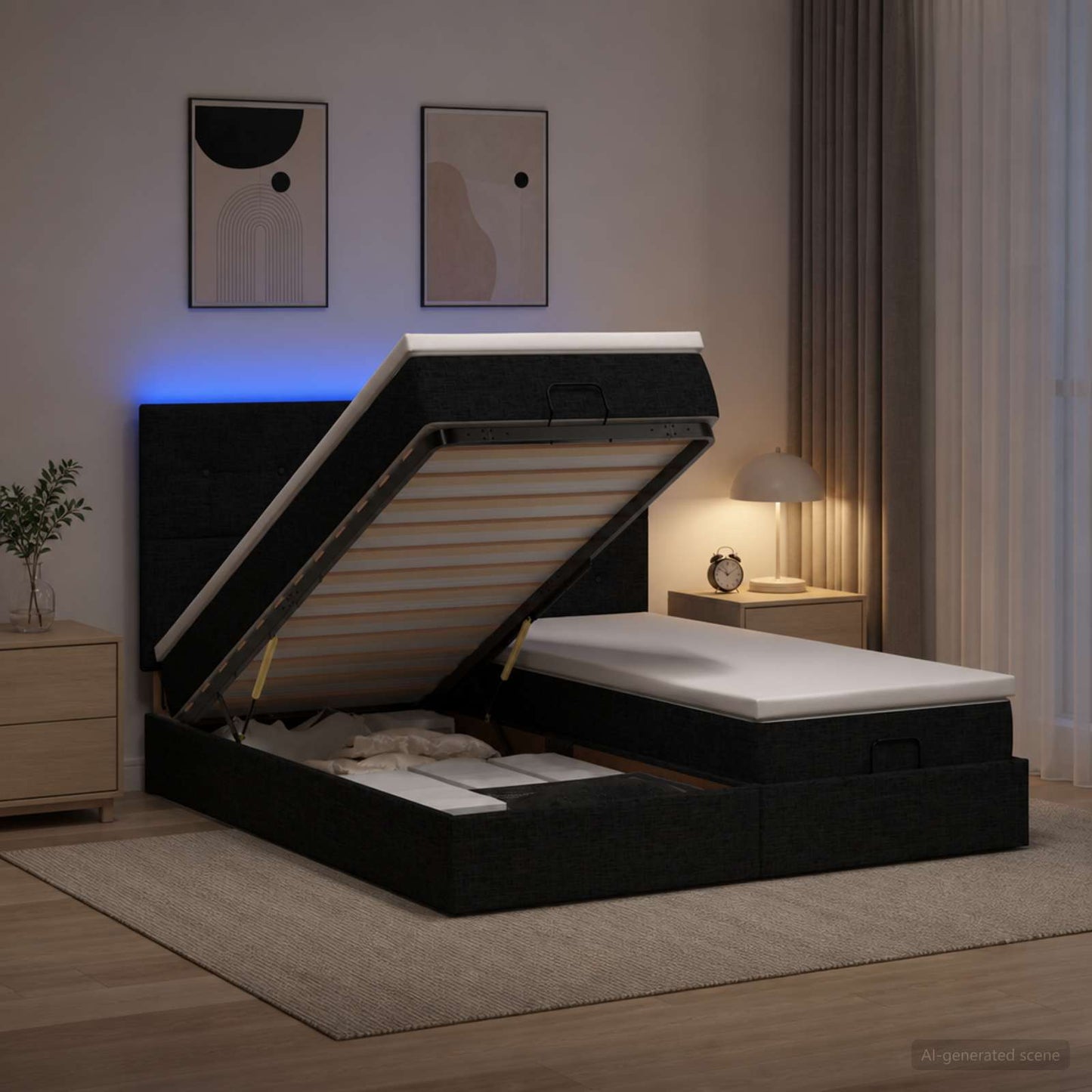 Óriási Ágy Matrac és LED világítással Fekete 200 x 200 cm
