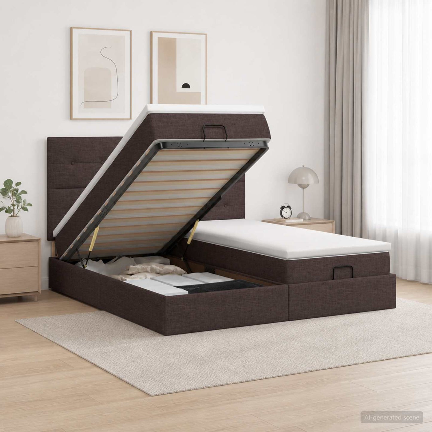 Óriási Ágy Matrac és LED világítással Sötét Barna 160 x 200 cm