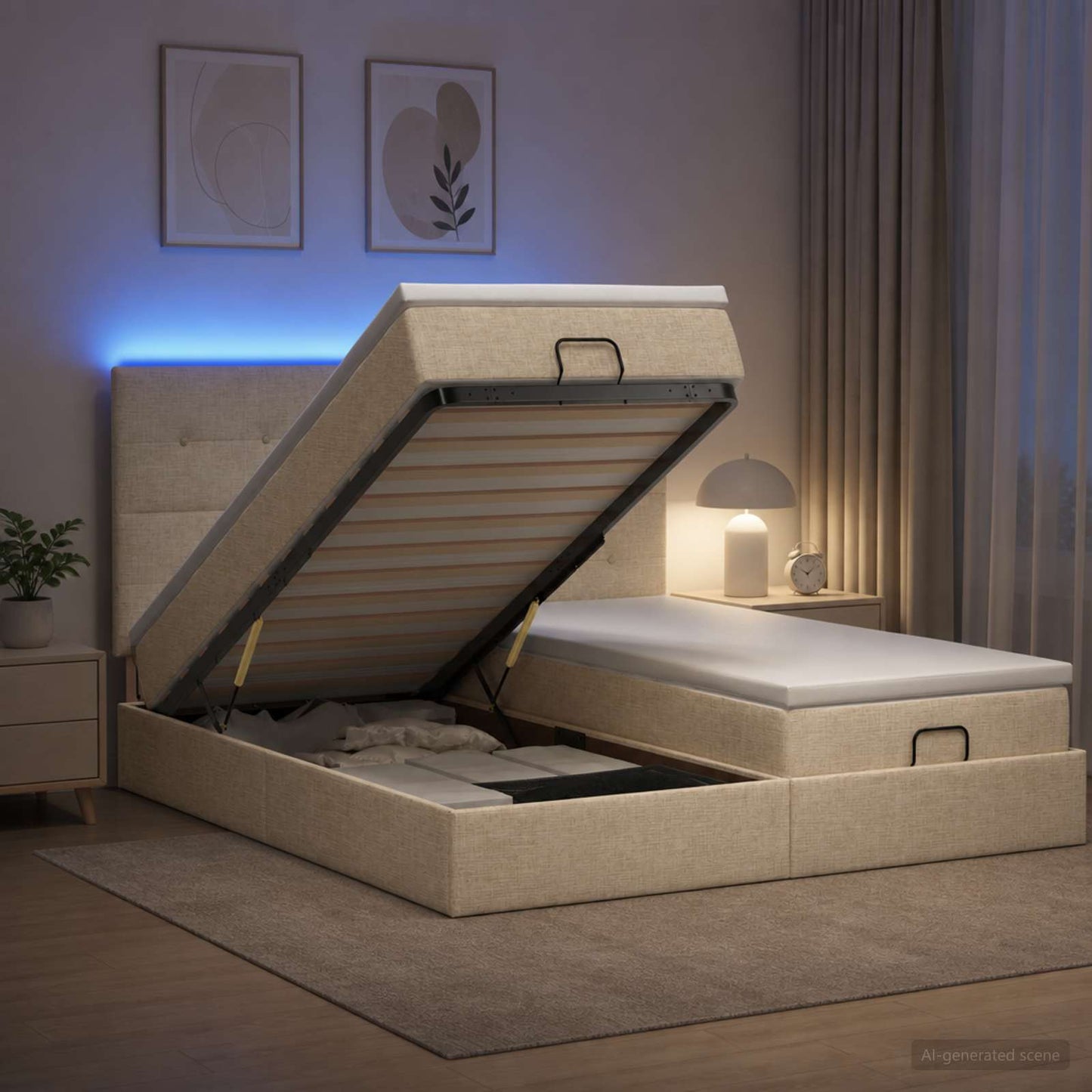 Óriási Ágy Matrac és LED világítással Krémszínű 180 x 200 cm