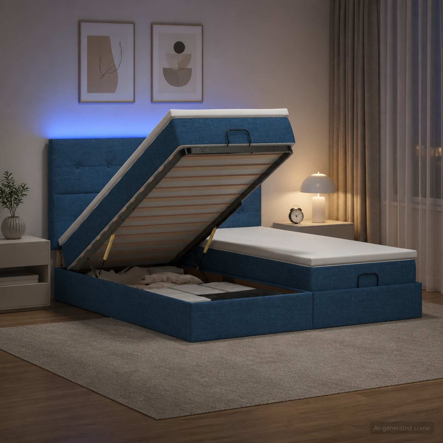 Óriási Ágy Matrac és LED világítással Kék 180 x 200 cm Szövet