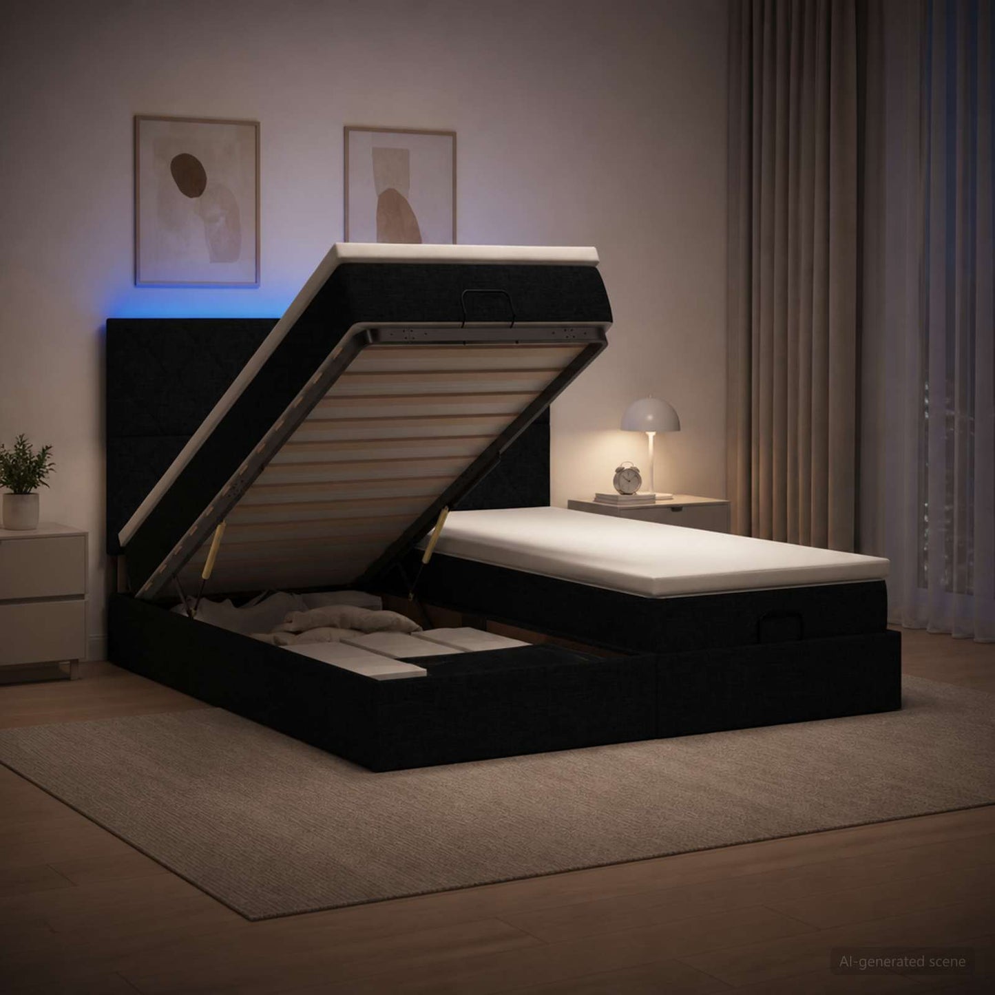 Óriási Ágy Matrac és LED világítással Fekete 180 x 200 cm