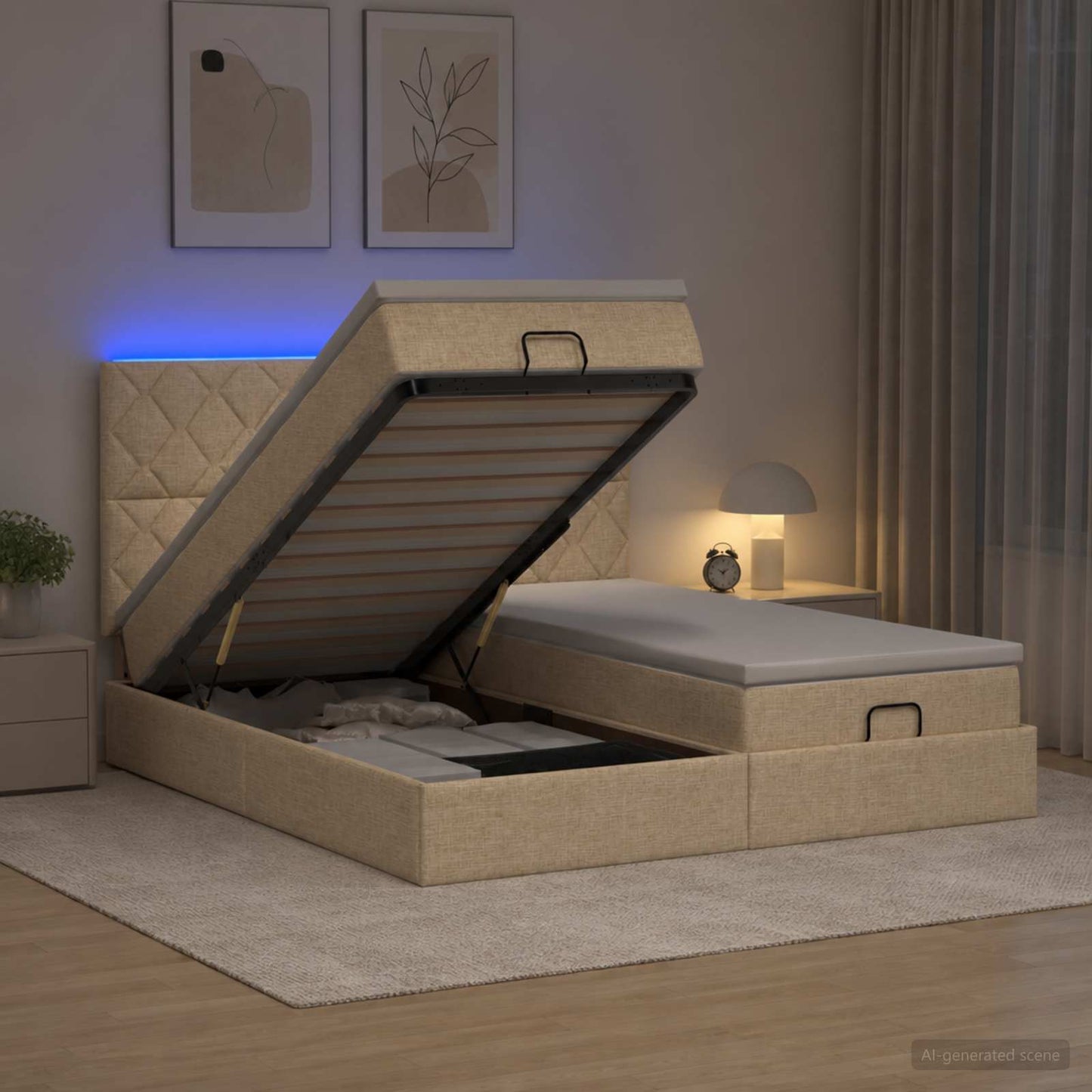 Óriási Ágy Matrac és LED világítással Krémszínű 180 x 200 cm