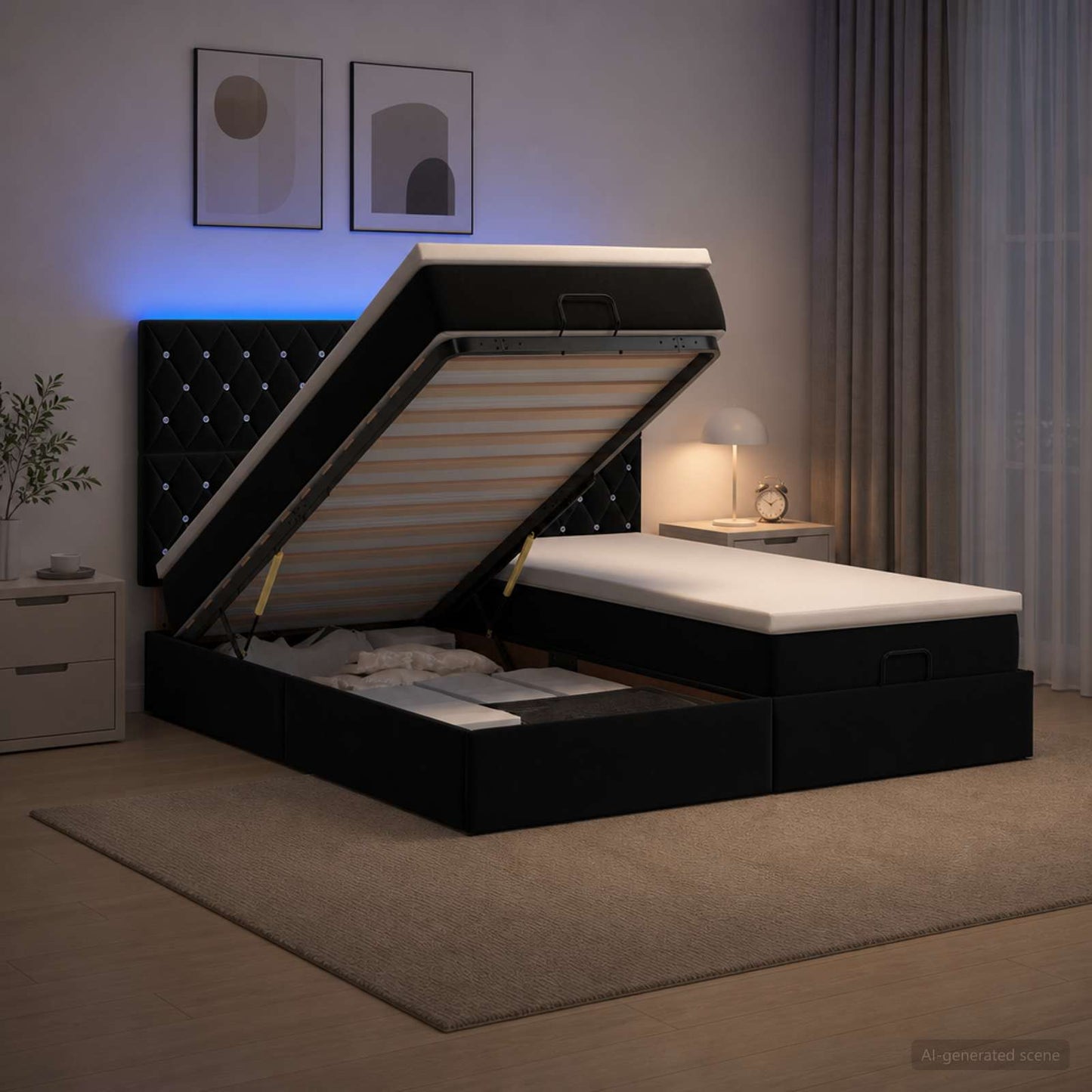 Óriási Ágy Matrac és LED világítással Fekete 160 x 200 cm