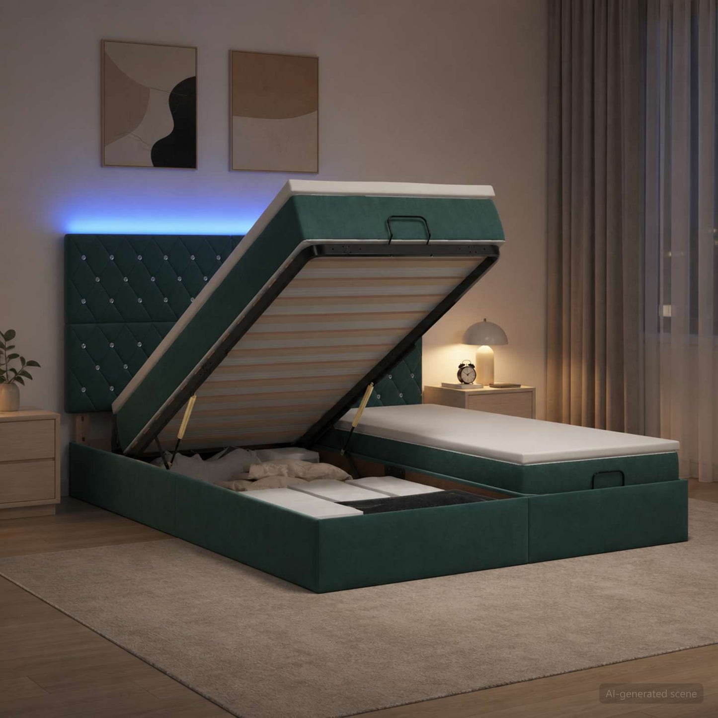 Óriási Ágy Matrac és LED világítással Sötétzöld 180 x 200 cm