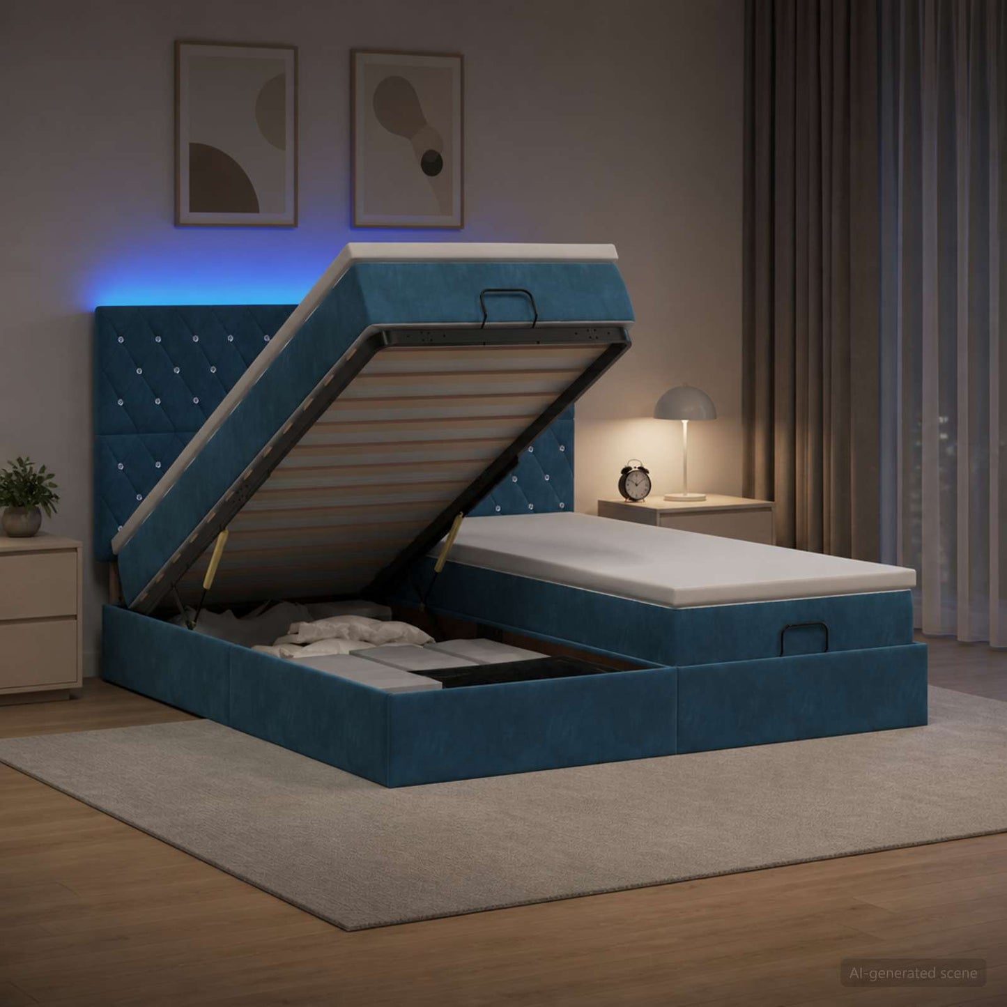 Óriási Ágy Matrac és LED világítással Sötétkék 180 x 200 cm
