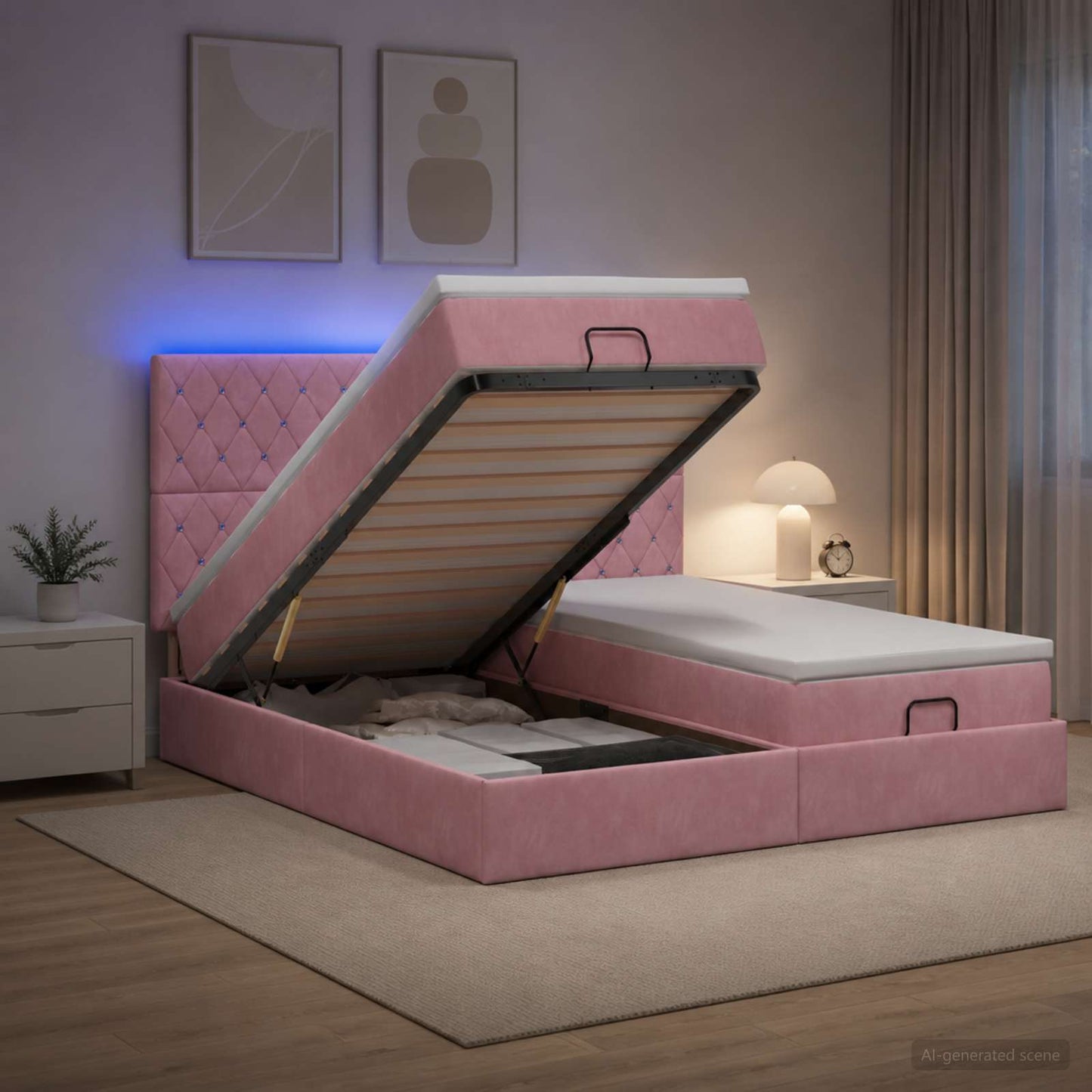 Óriási Ágy Matrac és LED világítással Rózsaszín 200 x 200 cm