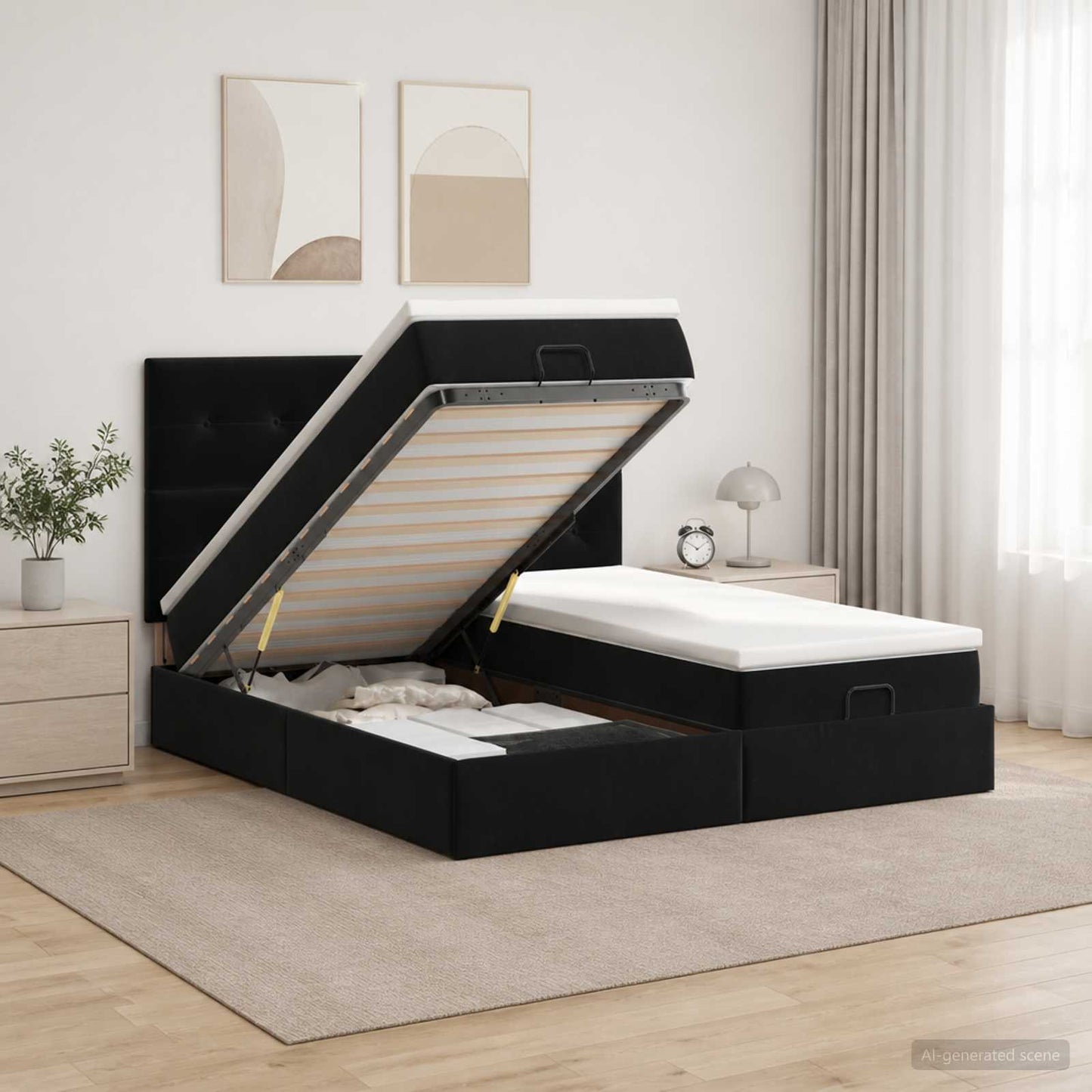 Óriási Ágy Matrac és LED világítással Fekete 160 x 200 cm