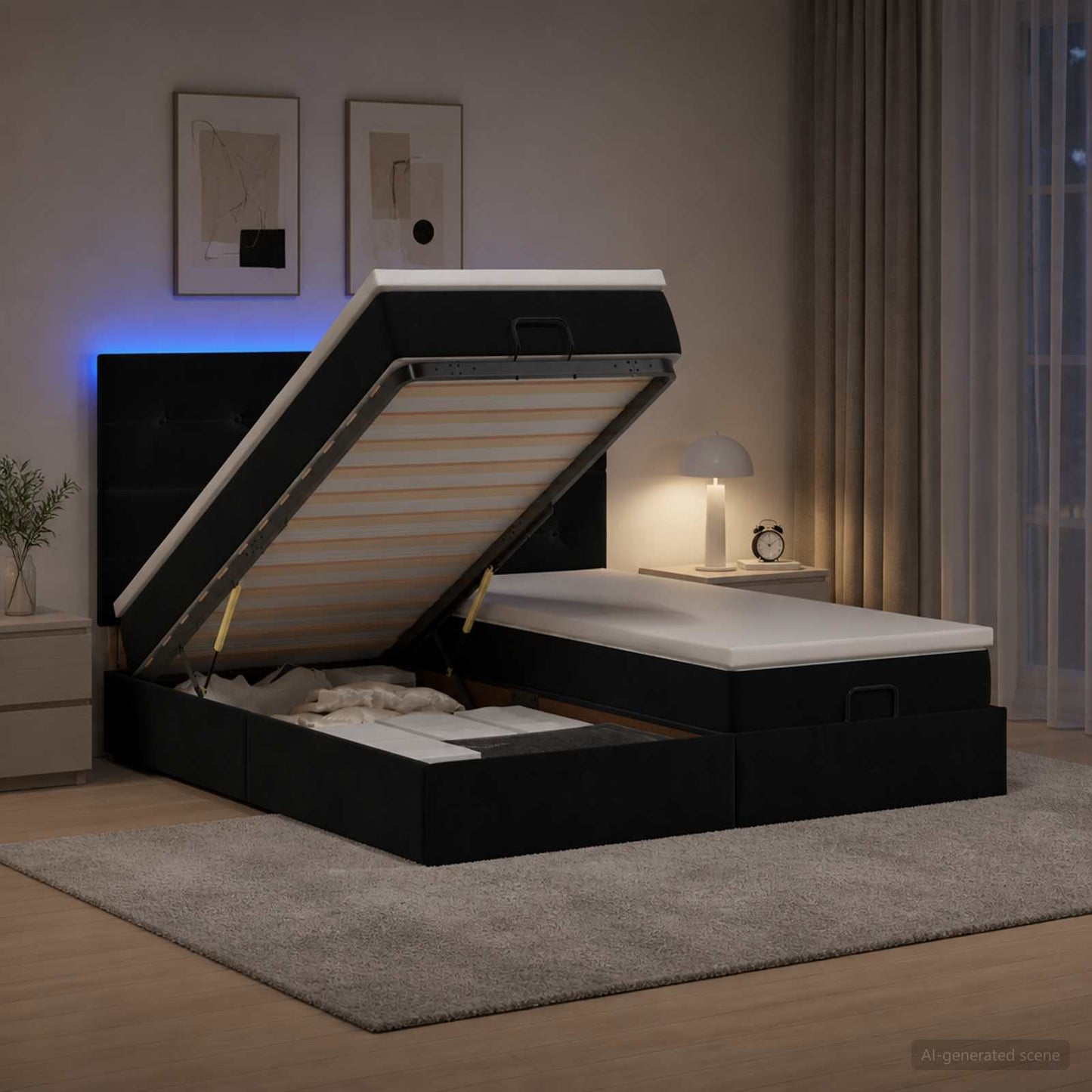 Óriási Ágy Matrac és LED világítással Fekete 160 x 200 cm