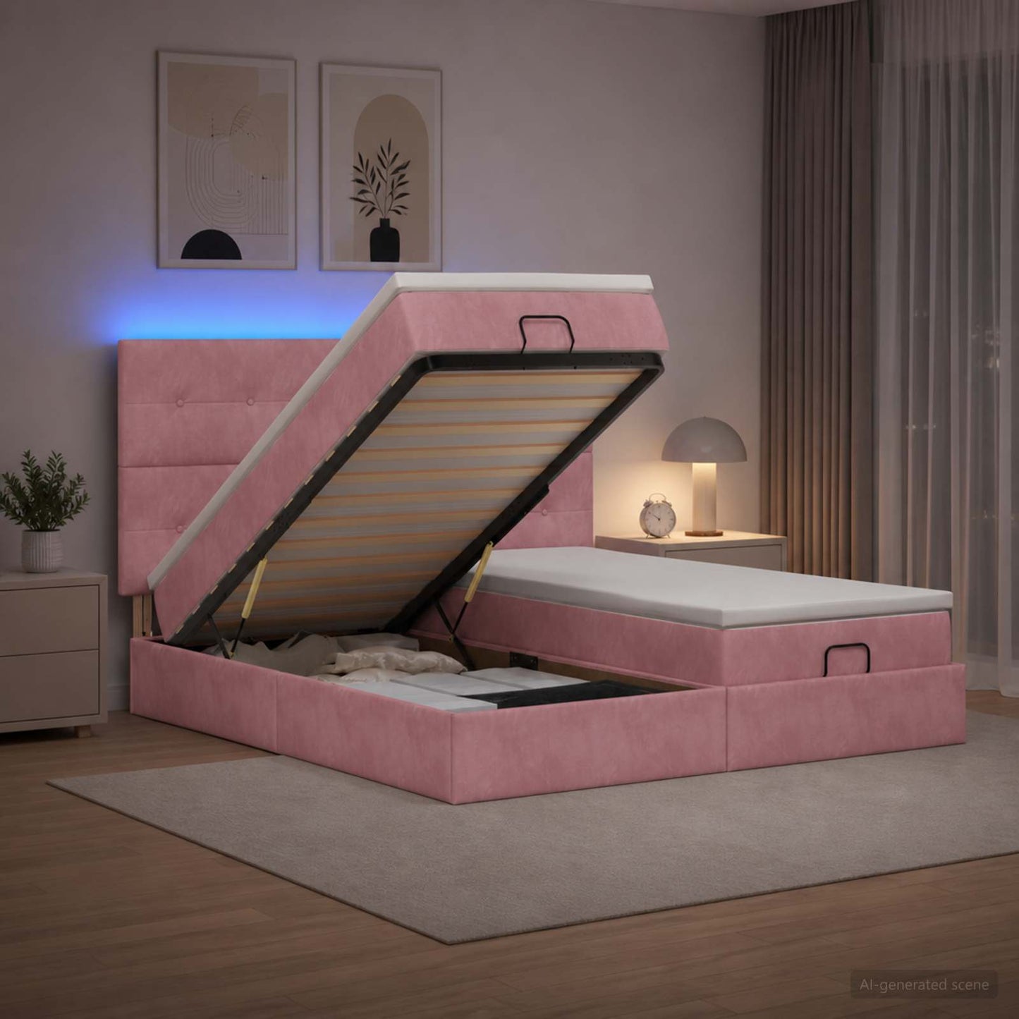Óriási Ágy Matrac és LED világítással Rózsaszín 160 x 200 cm