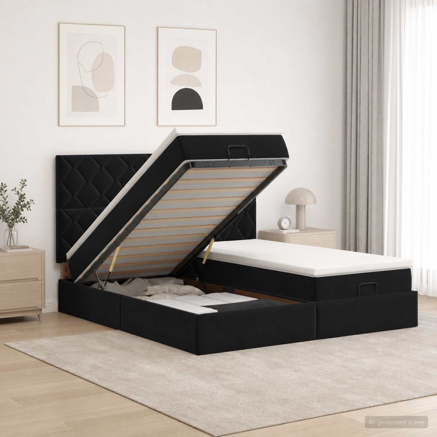 Óriási Ágy Matrac és LED világítással Fekete 160 x 200 cm