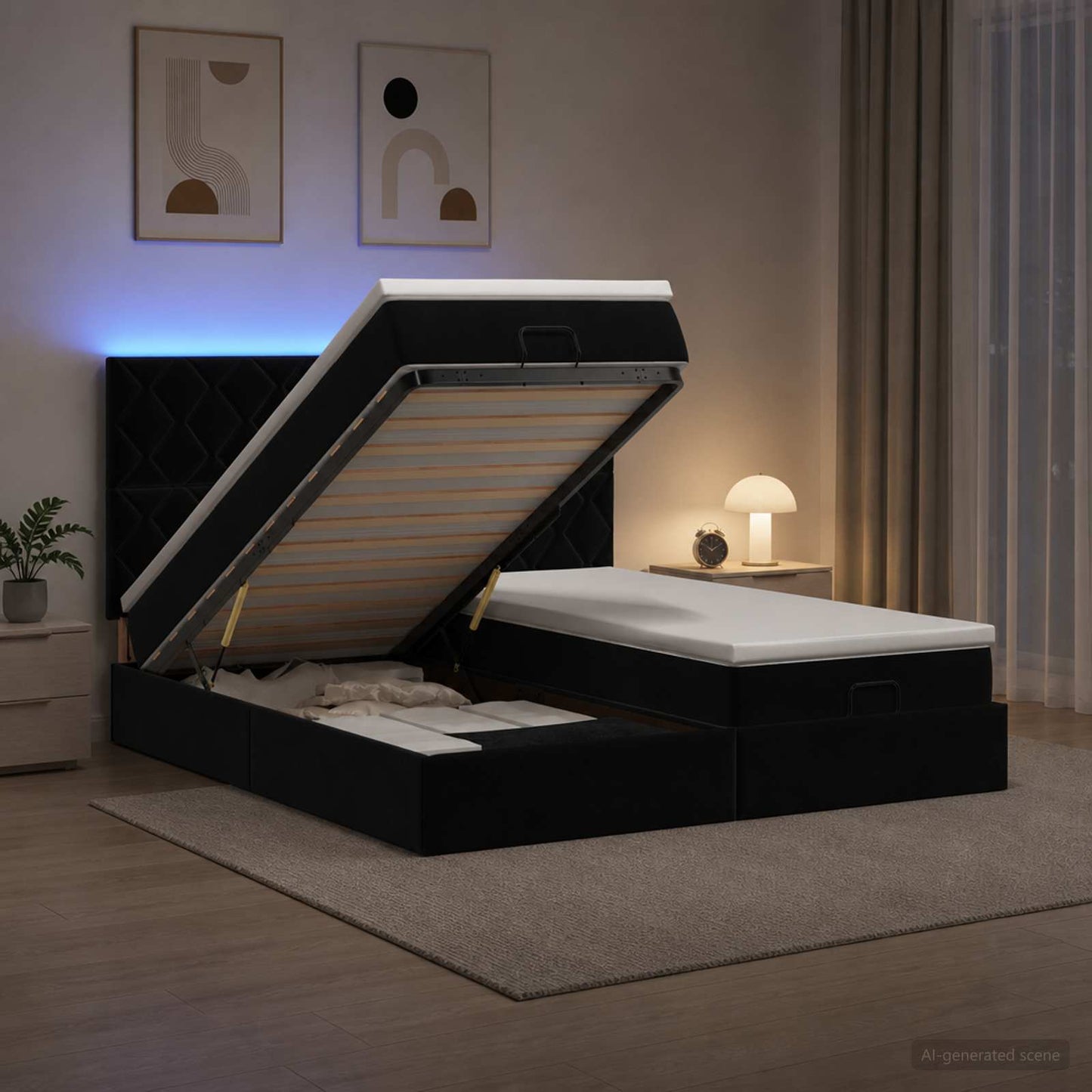 Óriási Ágy Matrac és LED világítással Fekete 200 x 200 cm