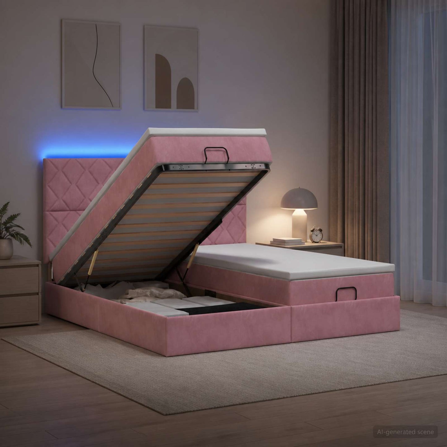 Óriási Ágy Matrac és LED világítással Rózsaszín 200 x 200 cm