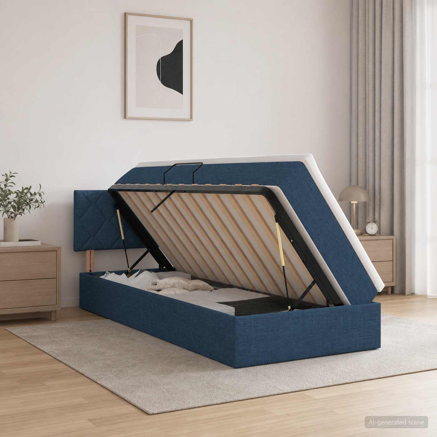 LED tárolós ágy matraccal Kék 90 x 190 cm Szövet