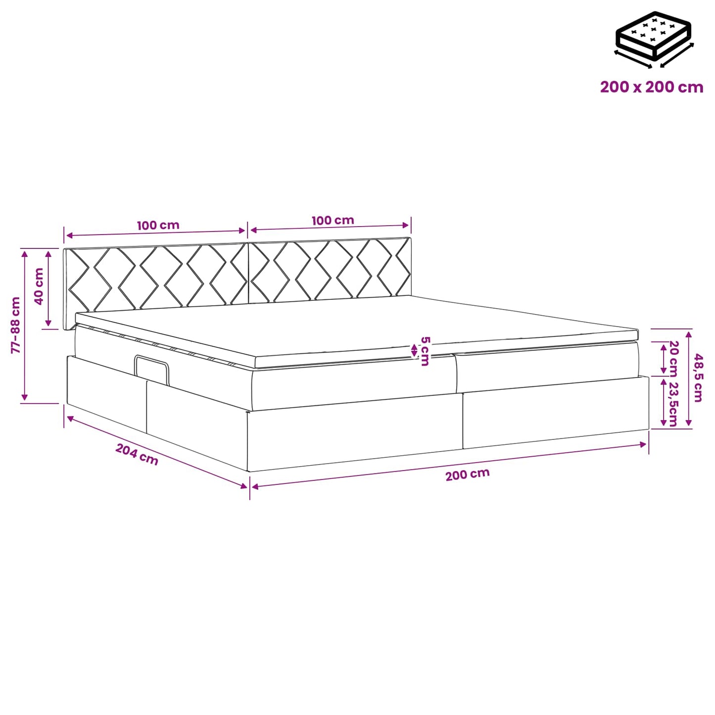 Ágy tárolóval és matraccal fejtámlával Kék 200 x 200 cm Bársony