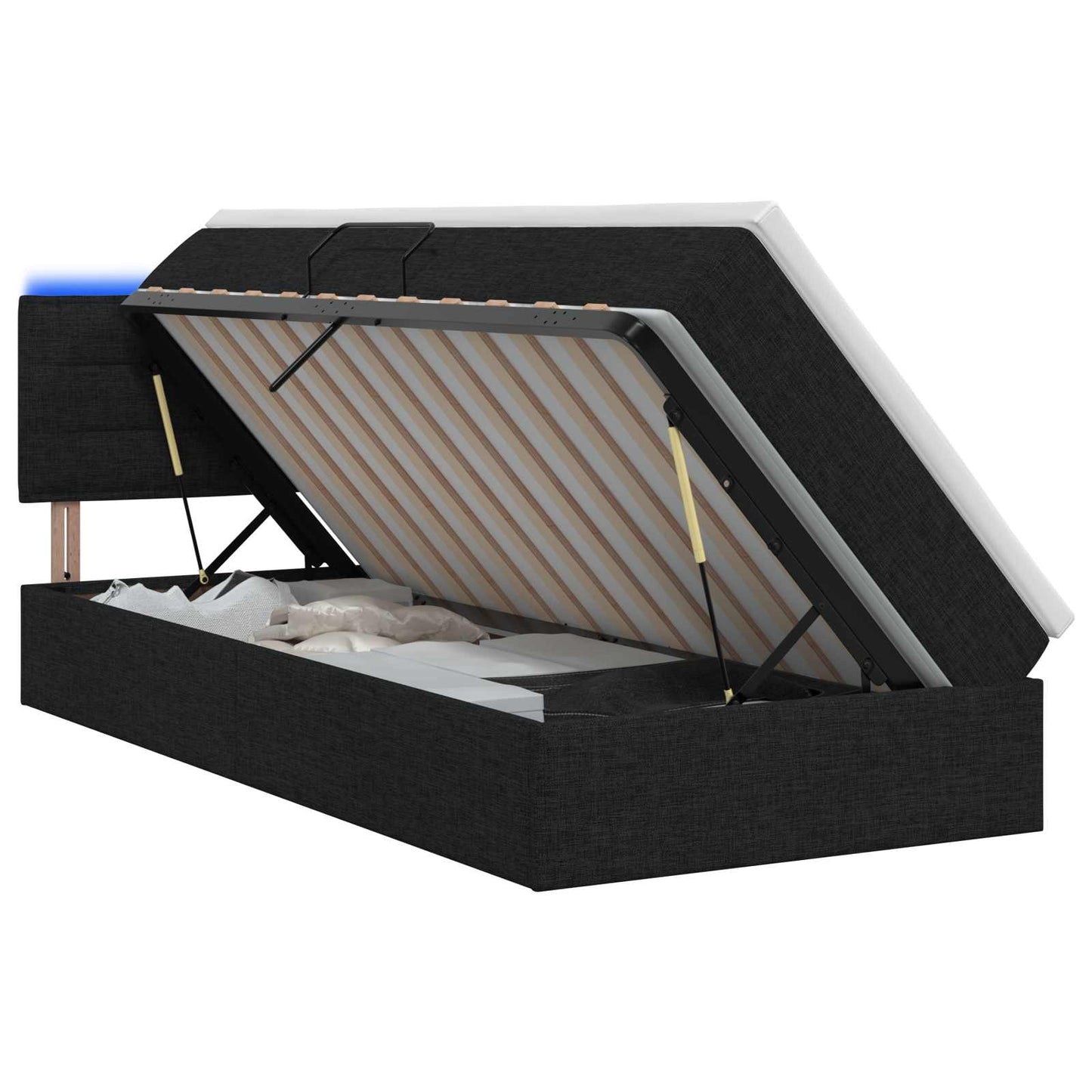 LED tárolós ágy matraccal Fekete 90 x 190 cm Szövet