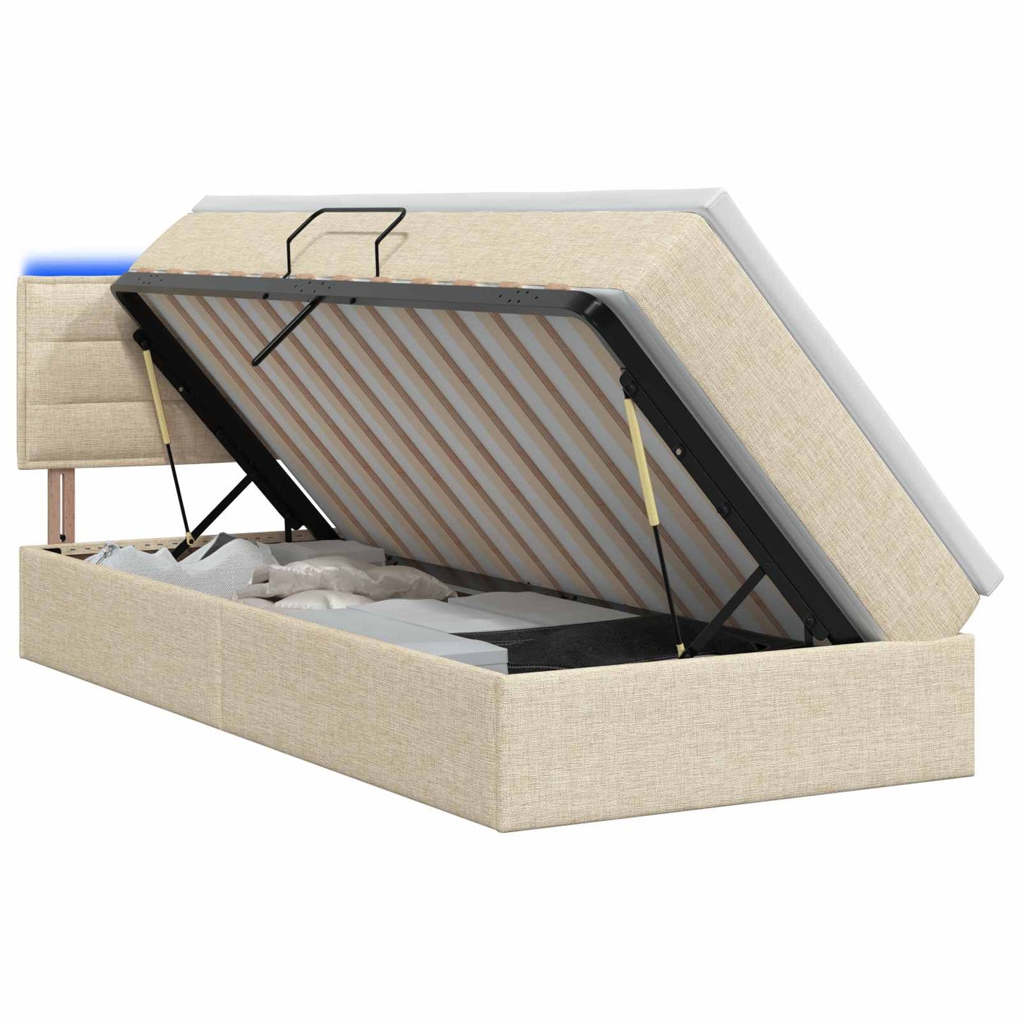 LED tárolós ágy matraccal Krémszínű 100 x 200 cm Szövet