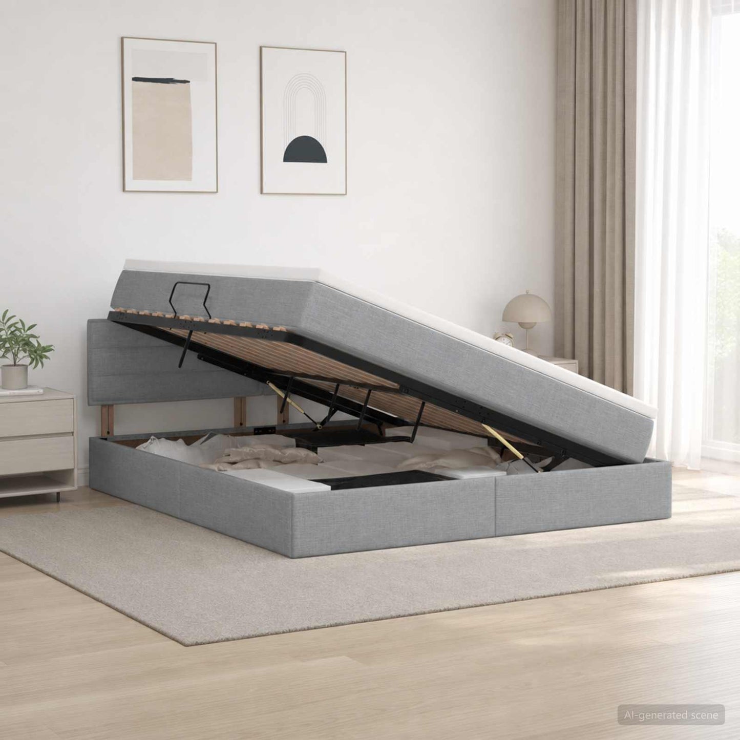 LED tárolós ágy matraccal Világosszürke 140 x 190 cm Szövet
