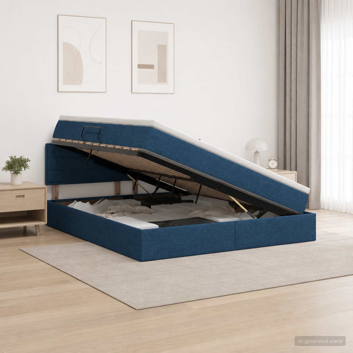 LED tárolós ágy matraccal Kék 180 x 200 cm Szövet