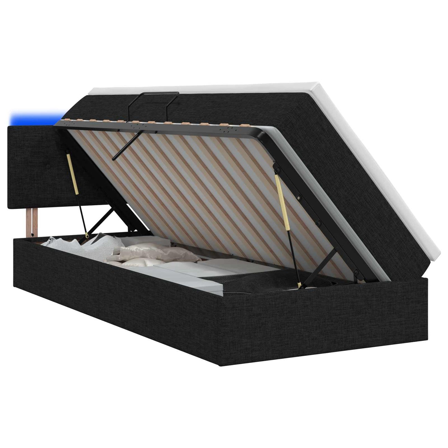 LED tárolós ágy matraccal Fekete 90 x 200 cm Szövet