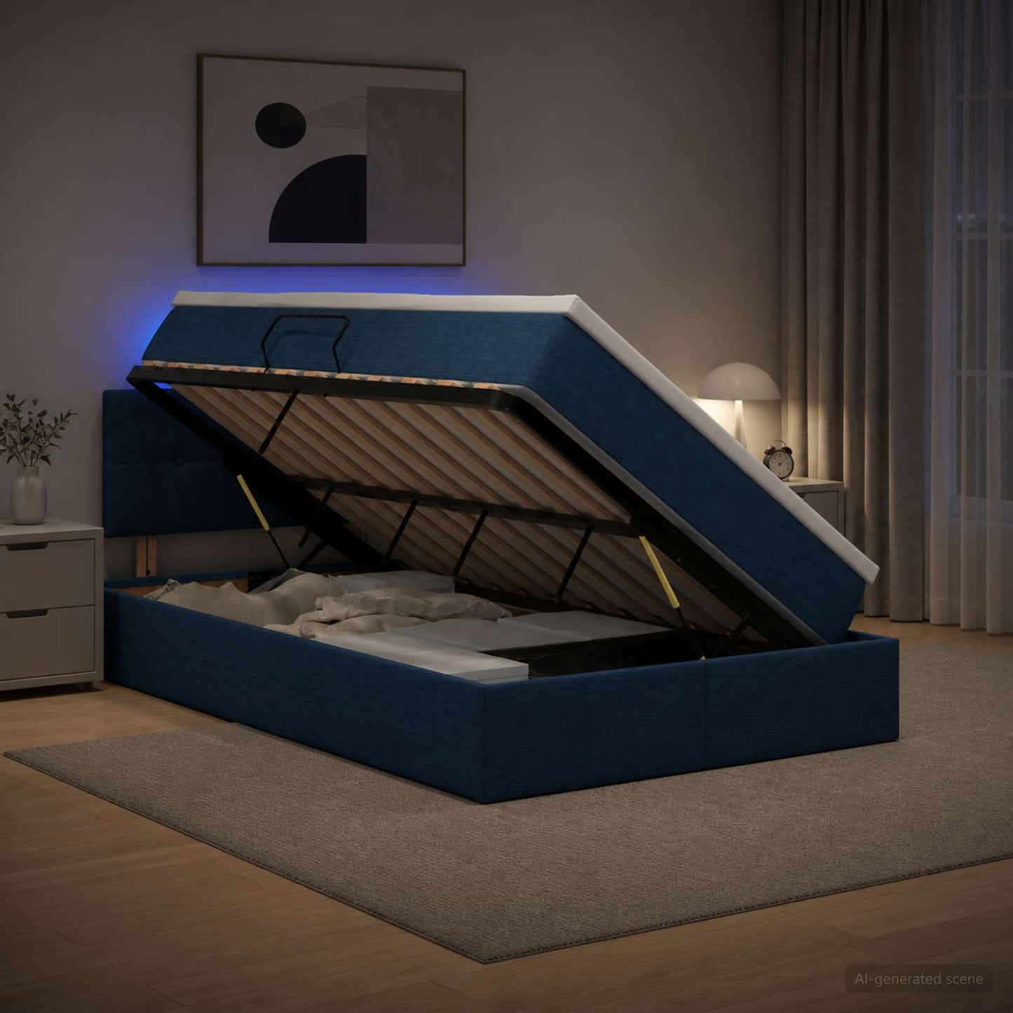 LED tárolós ágy matraccal Kék 120 x 190 cm Szövet