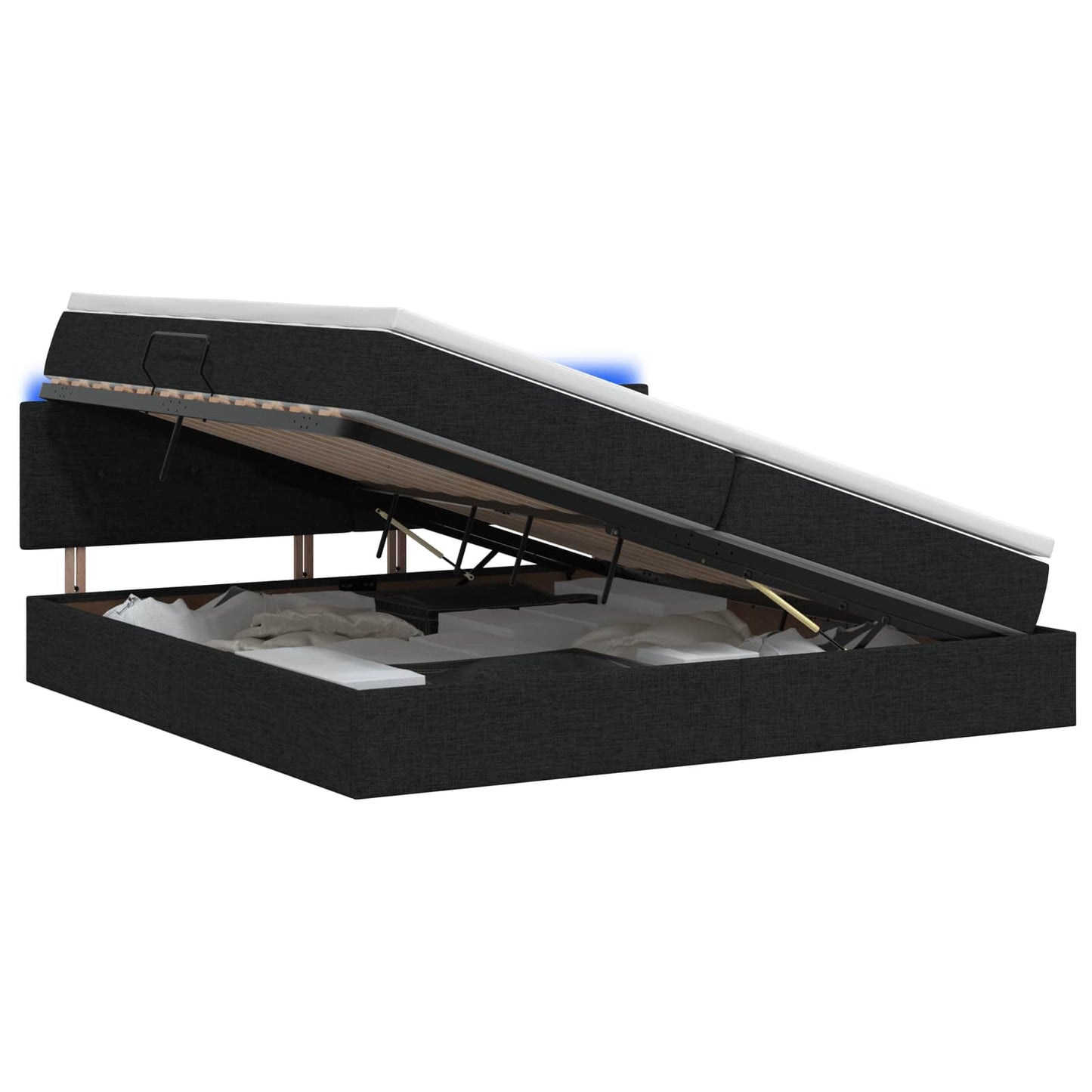 LED tárolós ágy matraccal Fekete 200 x 200 cm Szövet