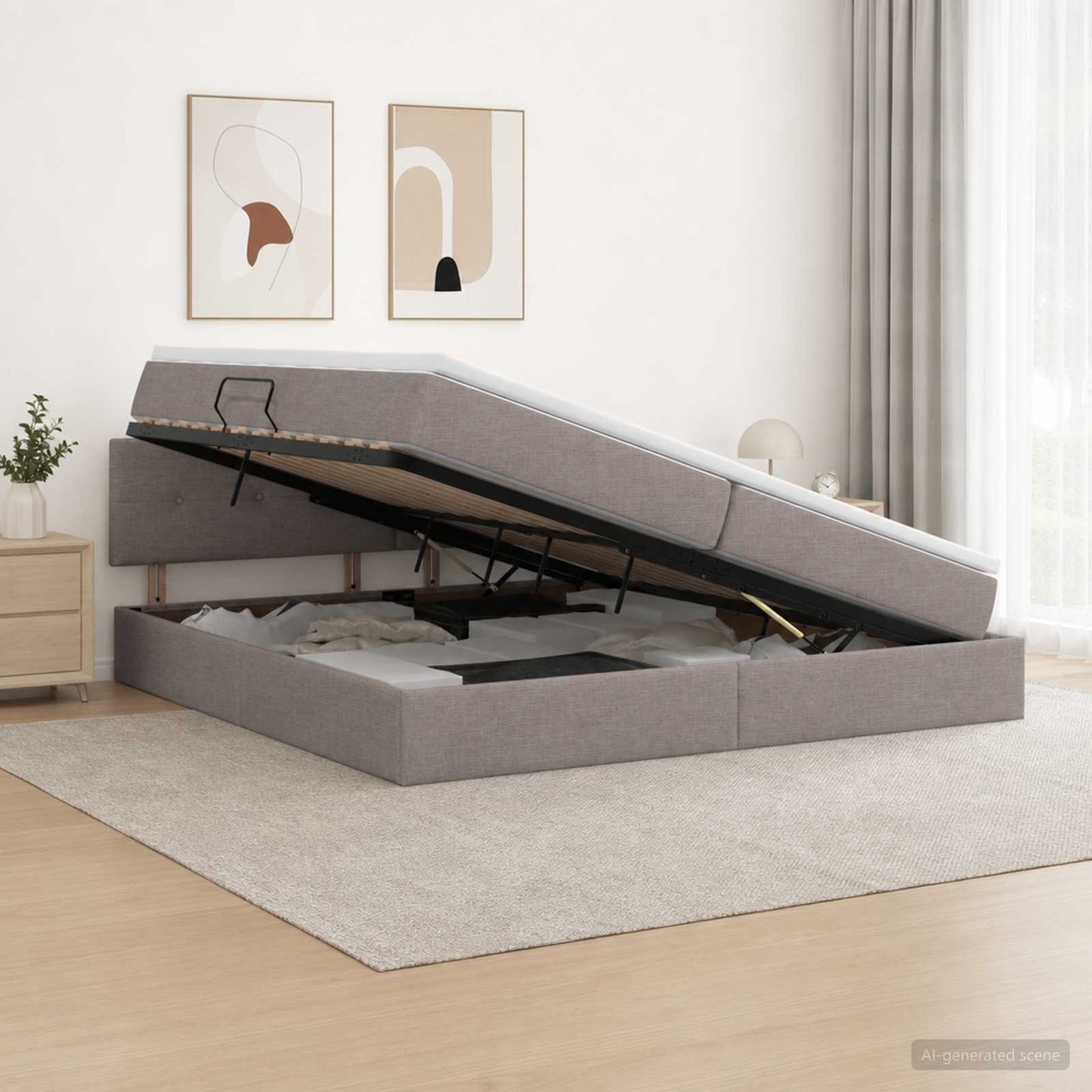 LED tárolós ágy matraccal Tópszínű 200 x 200 cm Szövet