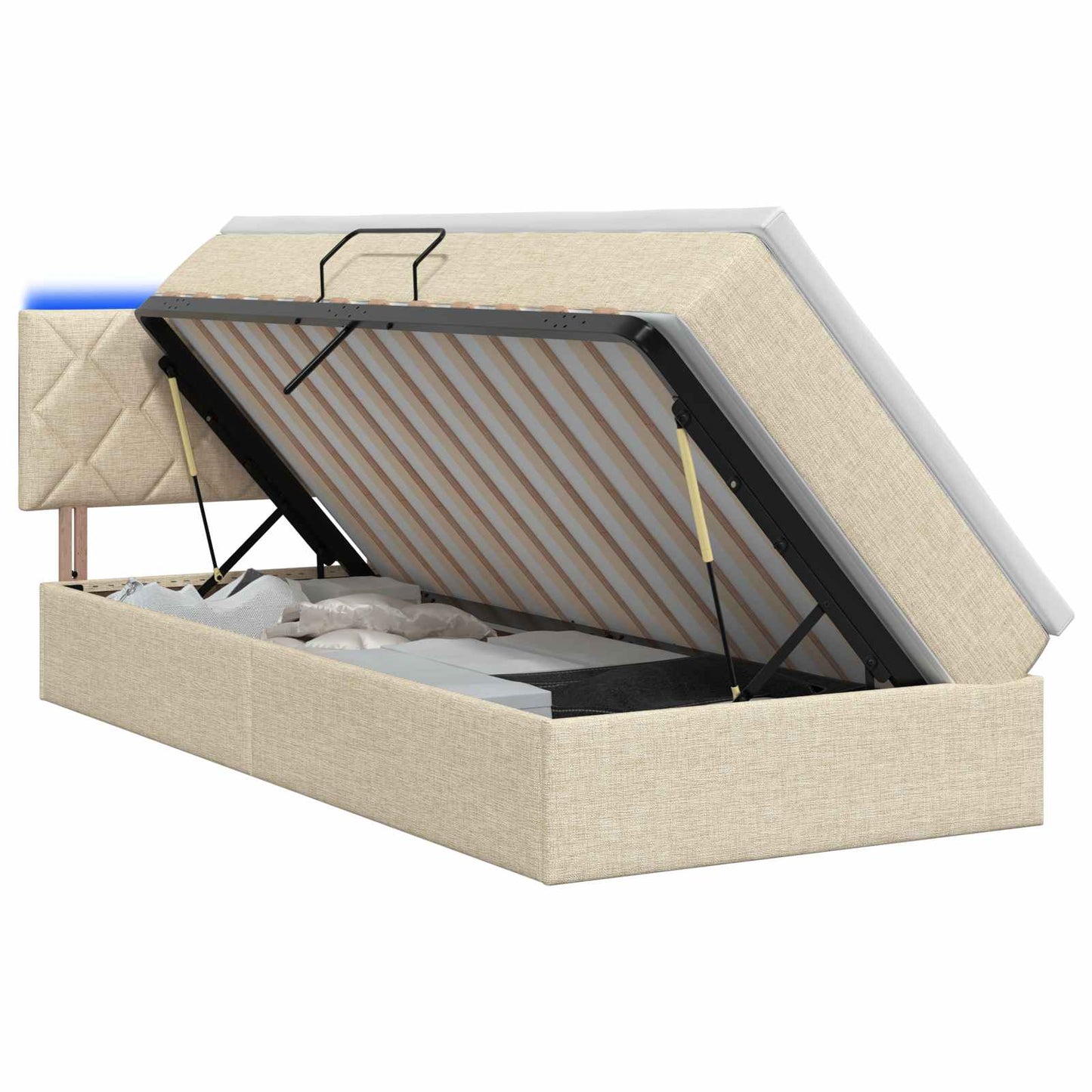LED tárolós ágy matraccal Krémszínű 90 x 190 cm Szövet