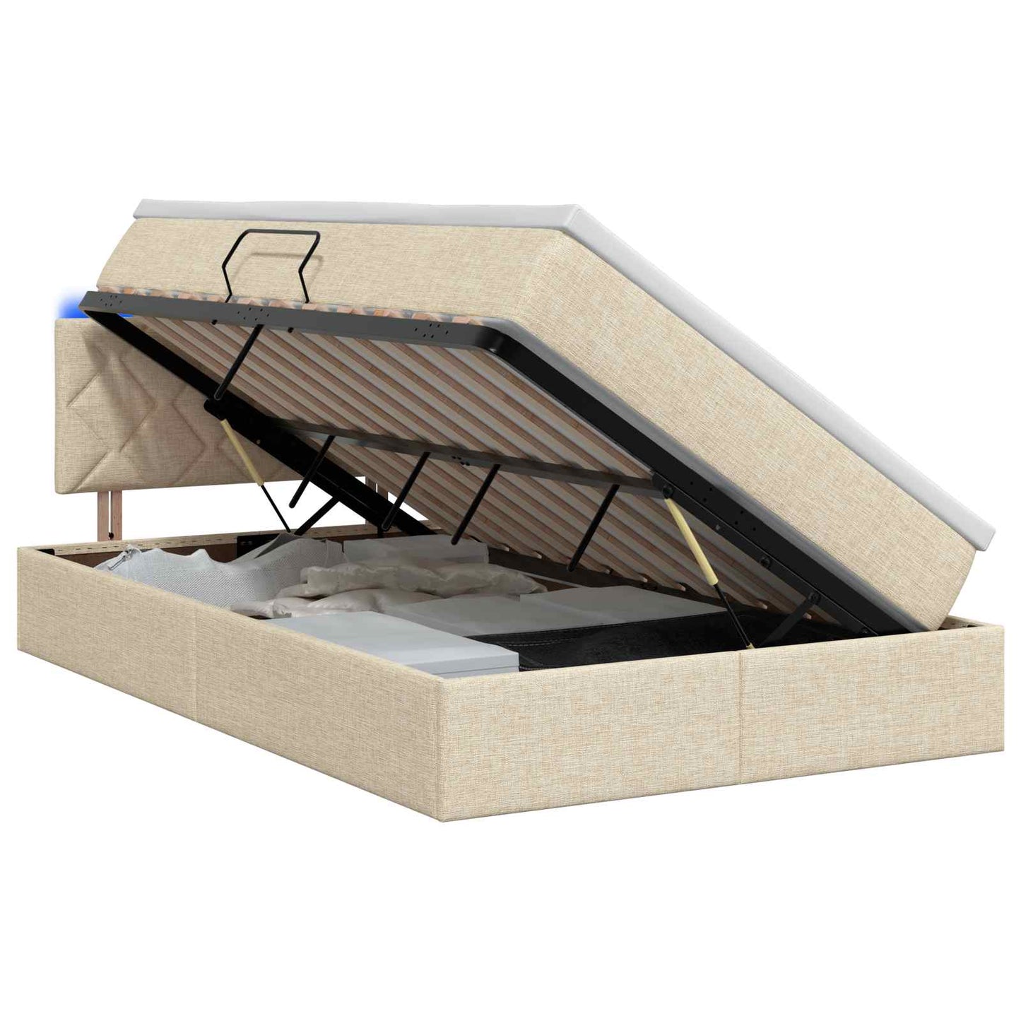 LED tárolós ágy matraccal Krémszínű 120 x 190 cm Szövet