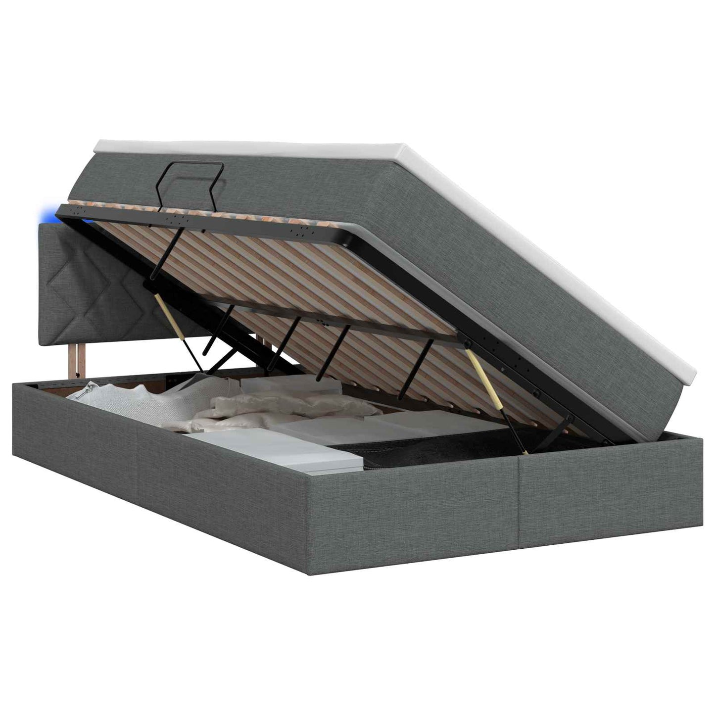 LED tárolós ágy matraccal Sötétszürke 120 x 200 cm Szövet