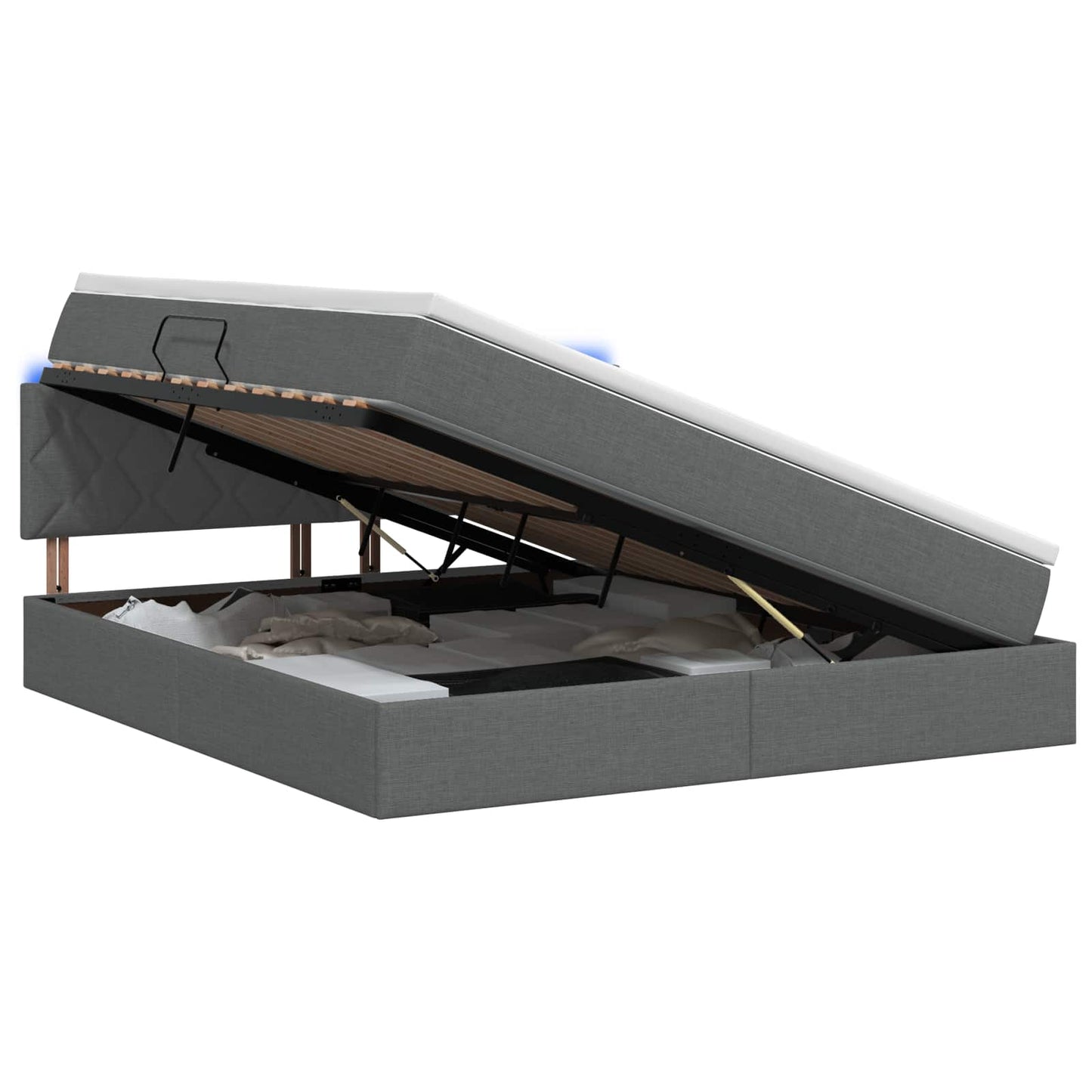 LED tárolós ágy matraccal Sötétszürke 160 x 200 cm Szövet
