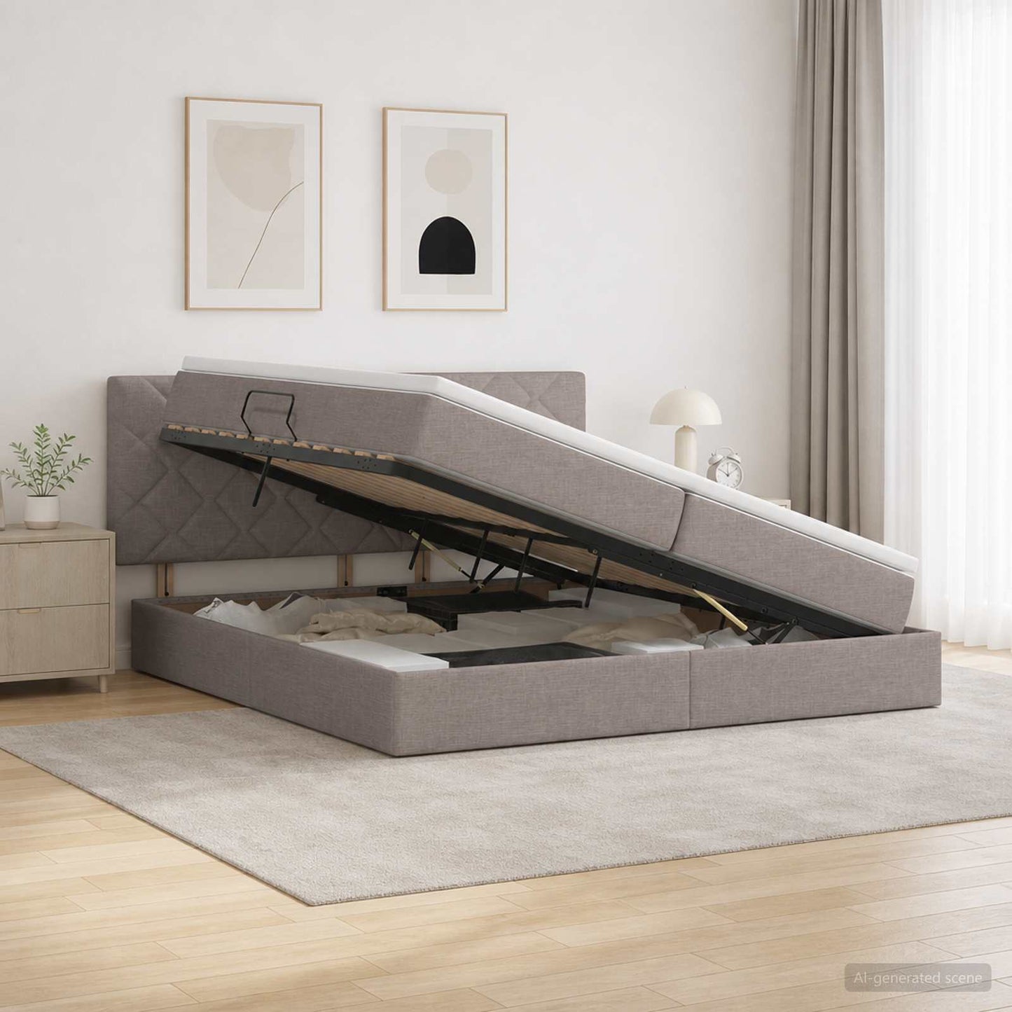 Ágy tárolóval és matraccal Tópszínű 200 x 200 cm Bársony