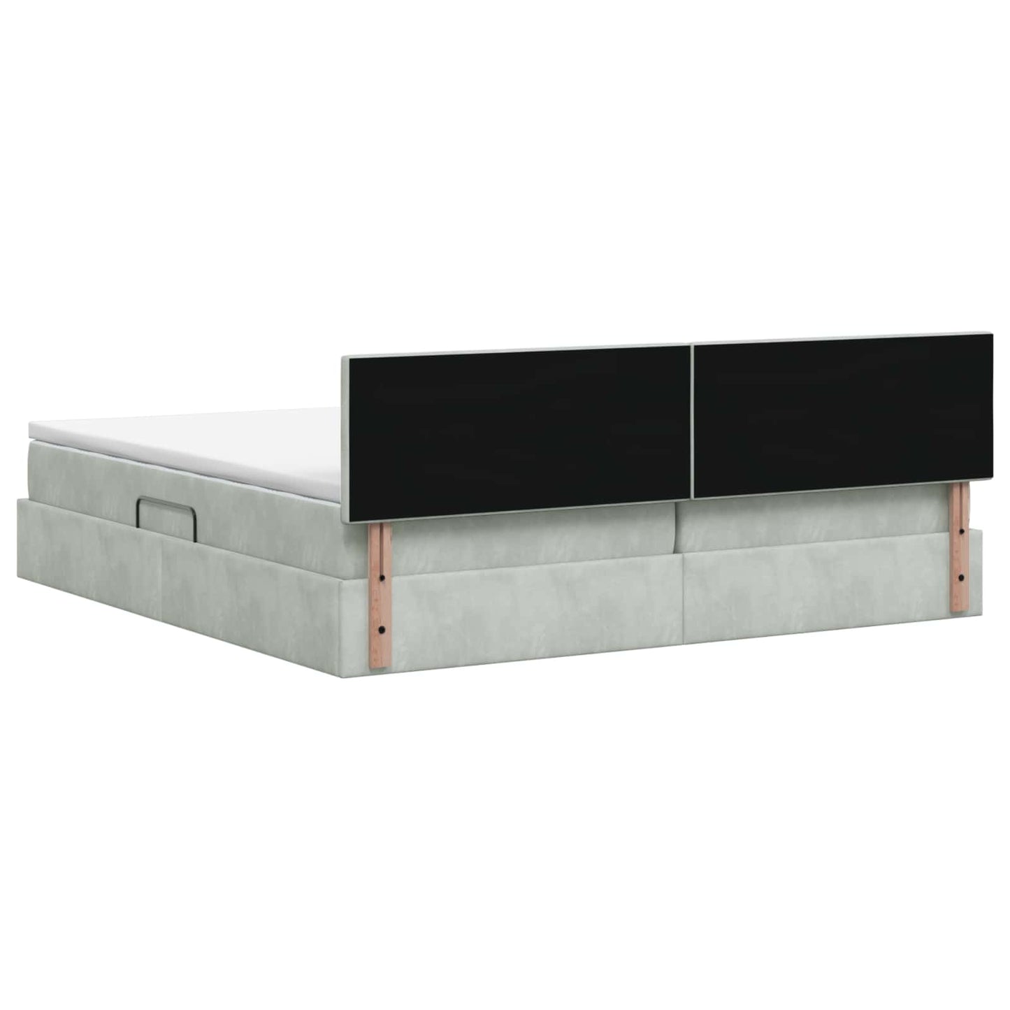 LED tárolós ágy matraccal Világosszürke 200 x 200 cm Bársony