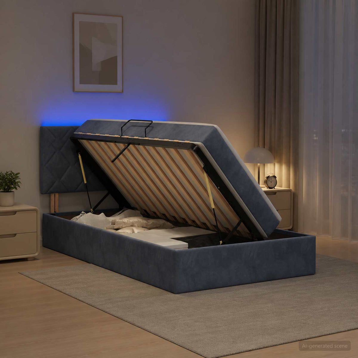 LED tárolós ágy matraccal Sötétszürke 90 x 200 cm Bársony