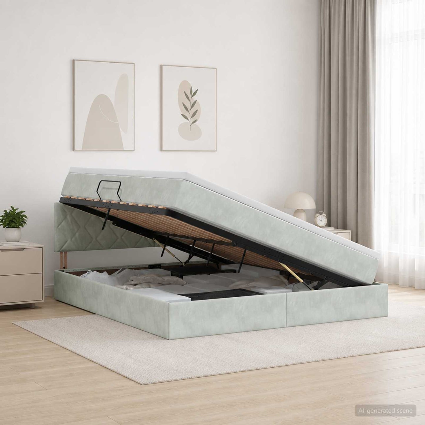 LED tárolós ágy matraccal Világosszürke 140 x 190 cm Bársony