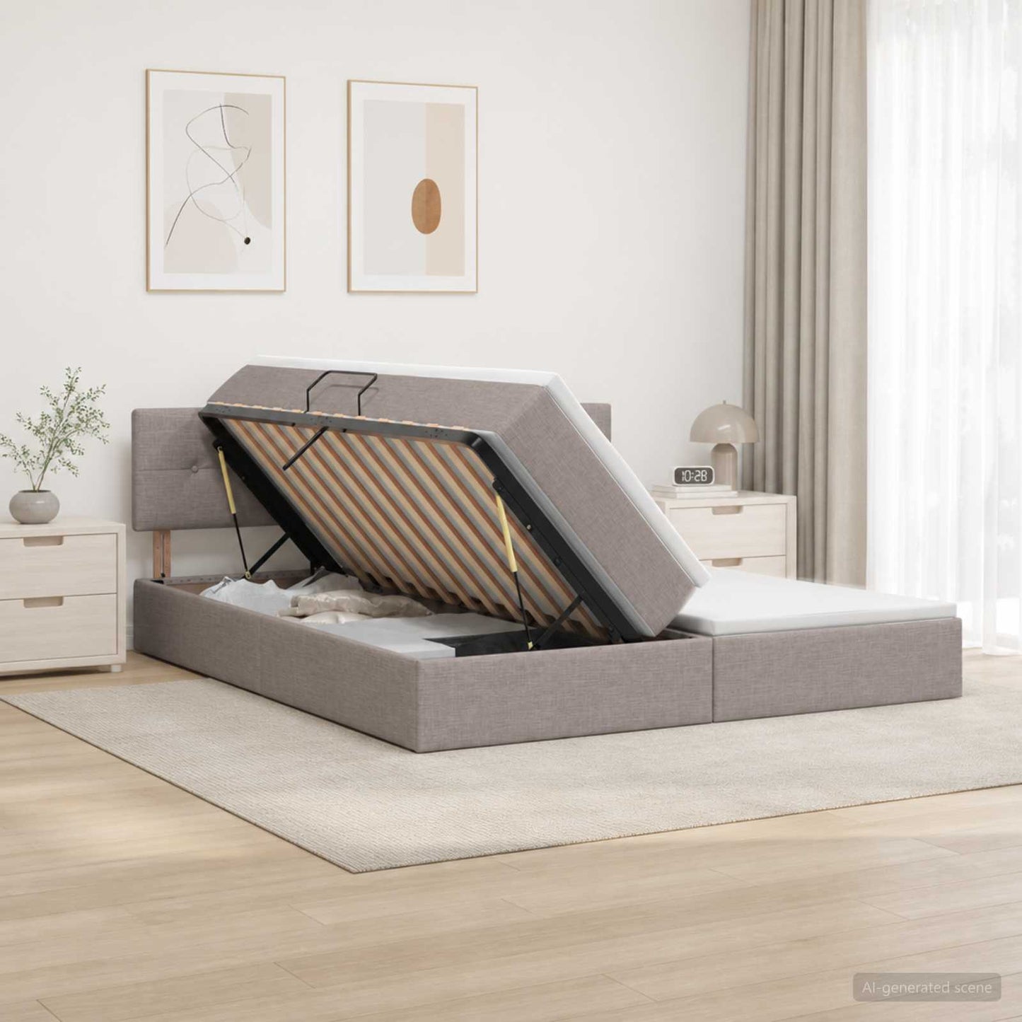 LED tárolós ágy matraccal Tópszínű 180 x 200 cm Szövet