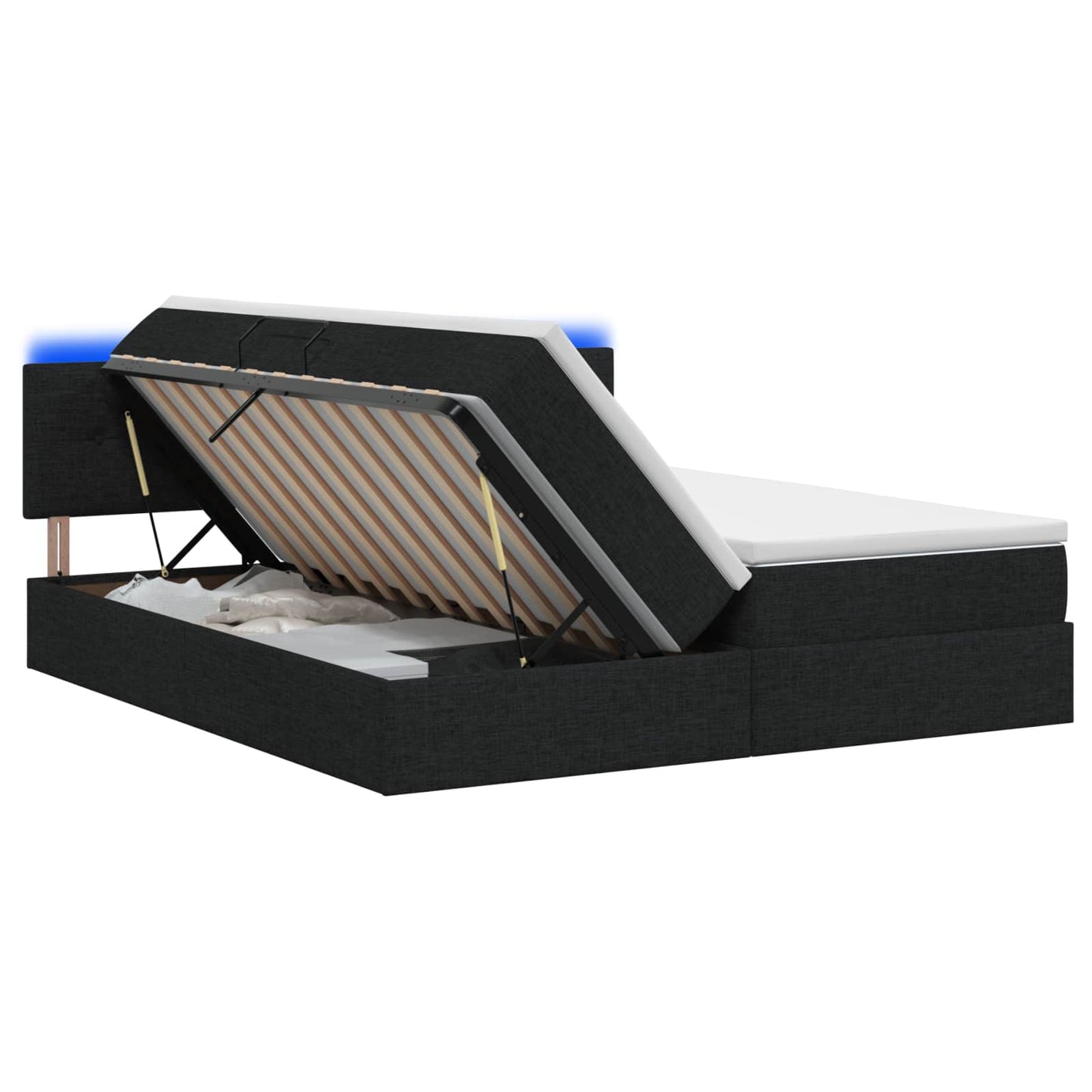 LED tárolós ágy matraccal Fekete 200 x 200 cm Szövet