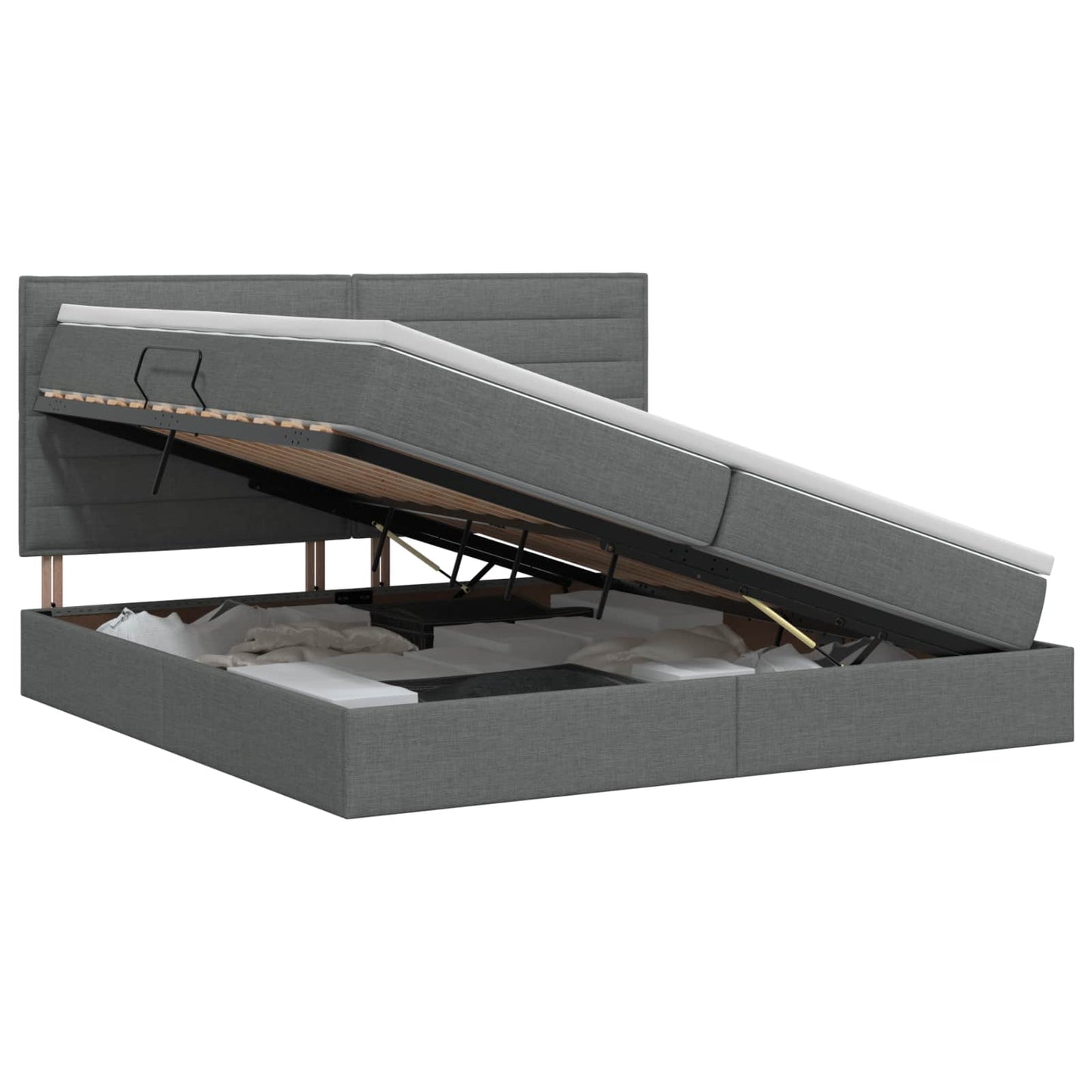 Ágy tárolóval és matraccal Sötétszürke 200 x 200 cm szövet