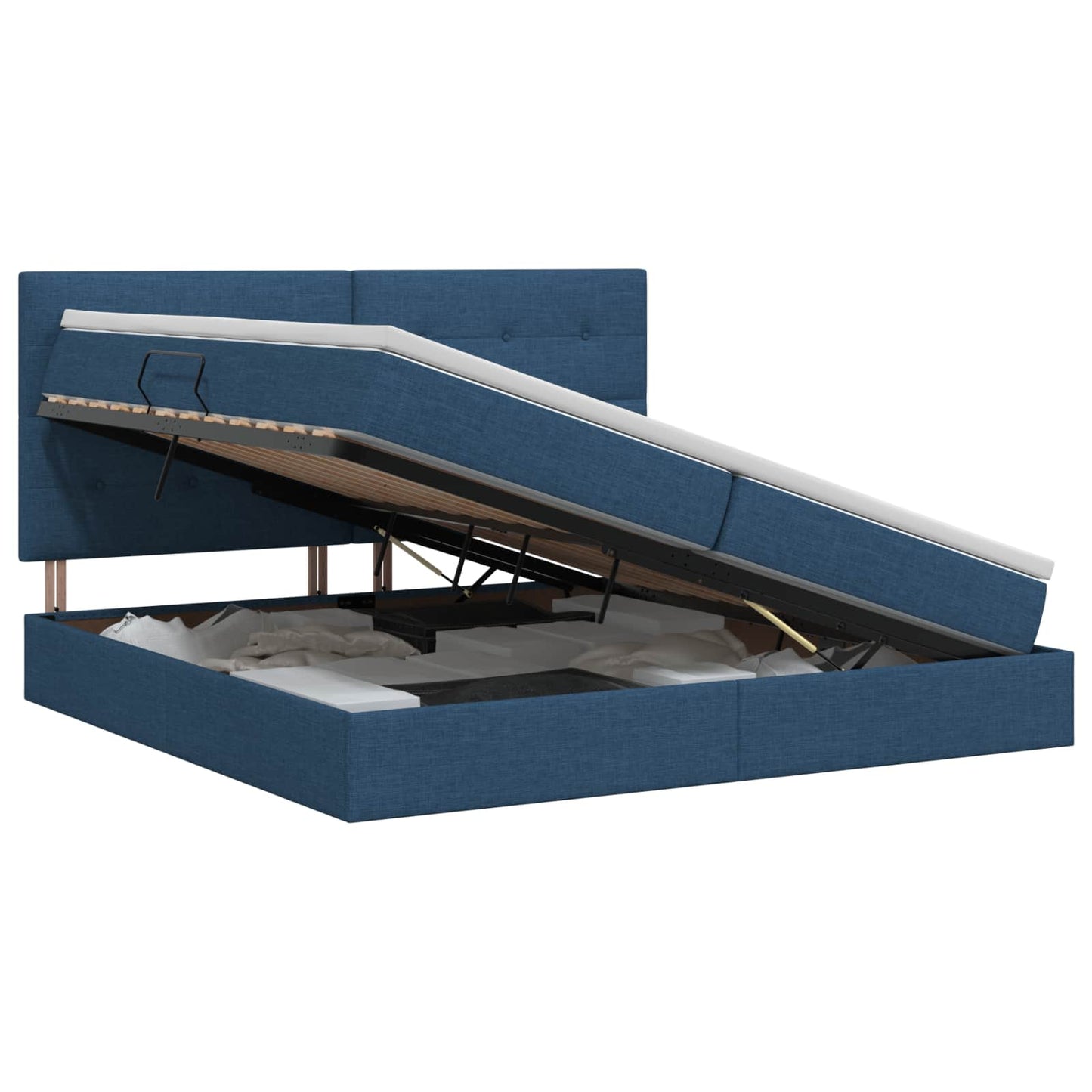 Ágy tárolóval és matraccal fejtámlával Kék 200 x 200 cm szövet