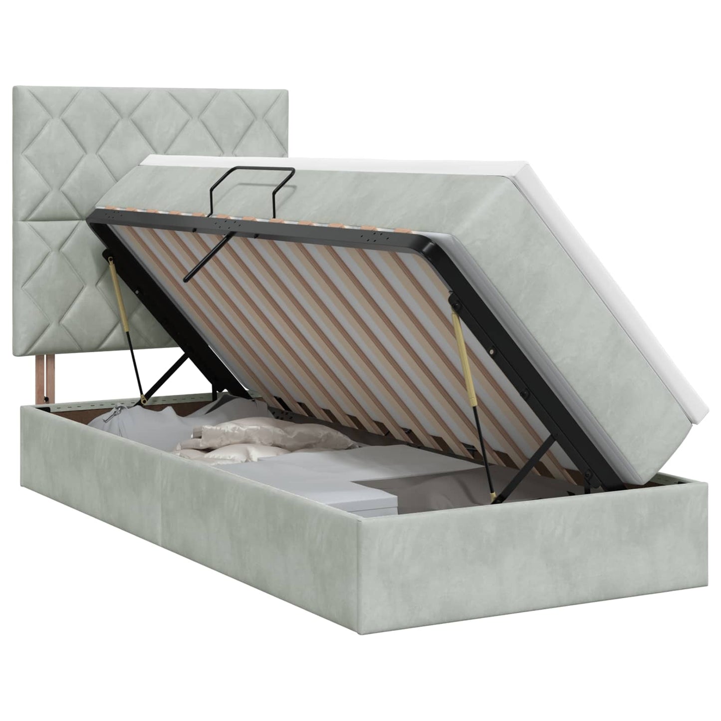 Ágy tárolóval és matraccal Világosszürke 90 x 190 cm Bársony