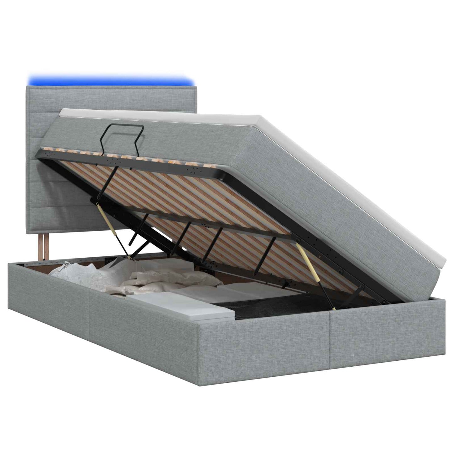 LED tárolós ágy matraccal Világosszürke 120 x 190 cm Szövet