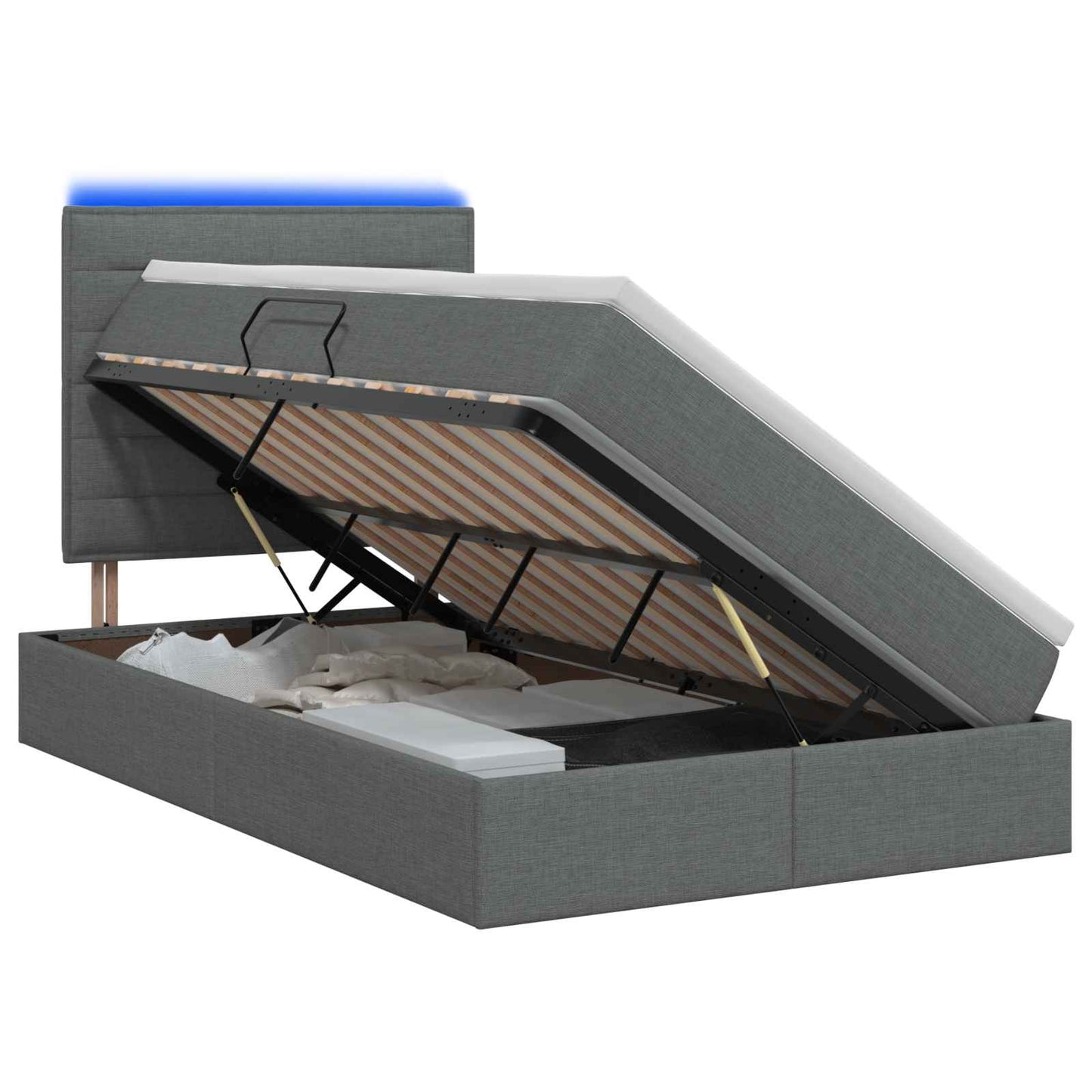 LED tárolós ágy matraccal Sötétszürke 120 x 190 cm Szövet