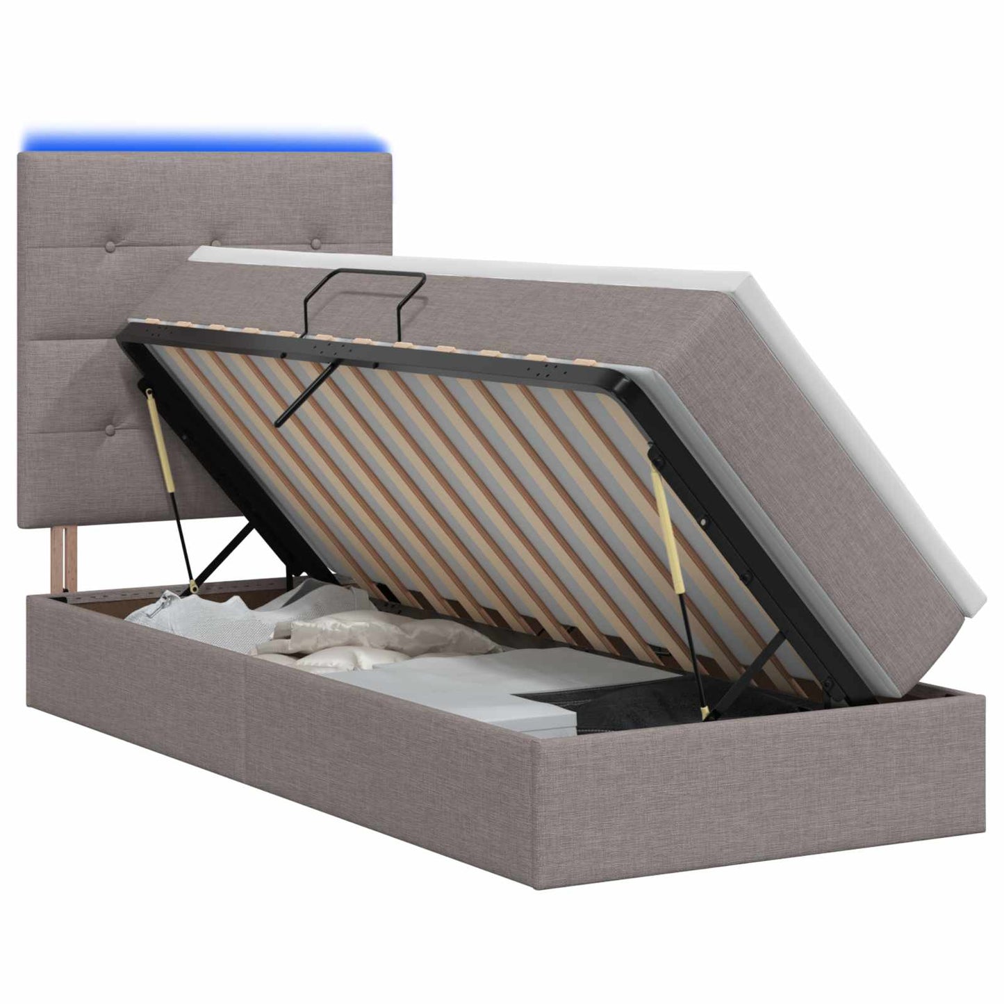 LED tárolós ágy matraccal Tópszínű 90 x 190 cm Szövet
