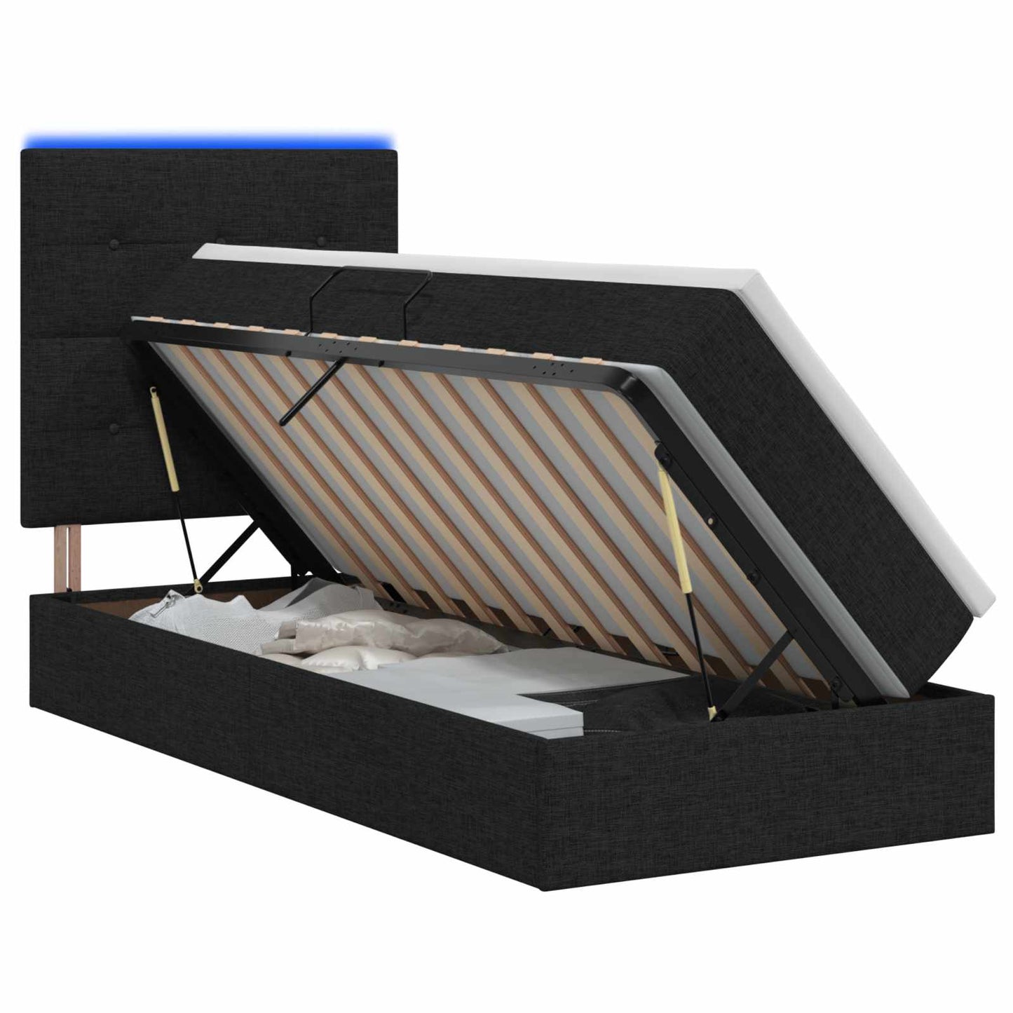 LED tárolós ágy matraccal Fekete 100 x 200 cm Szövet
