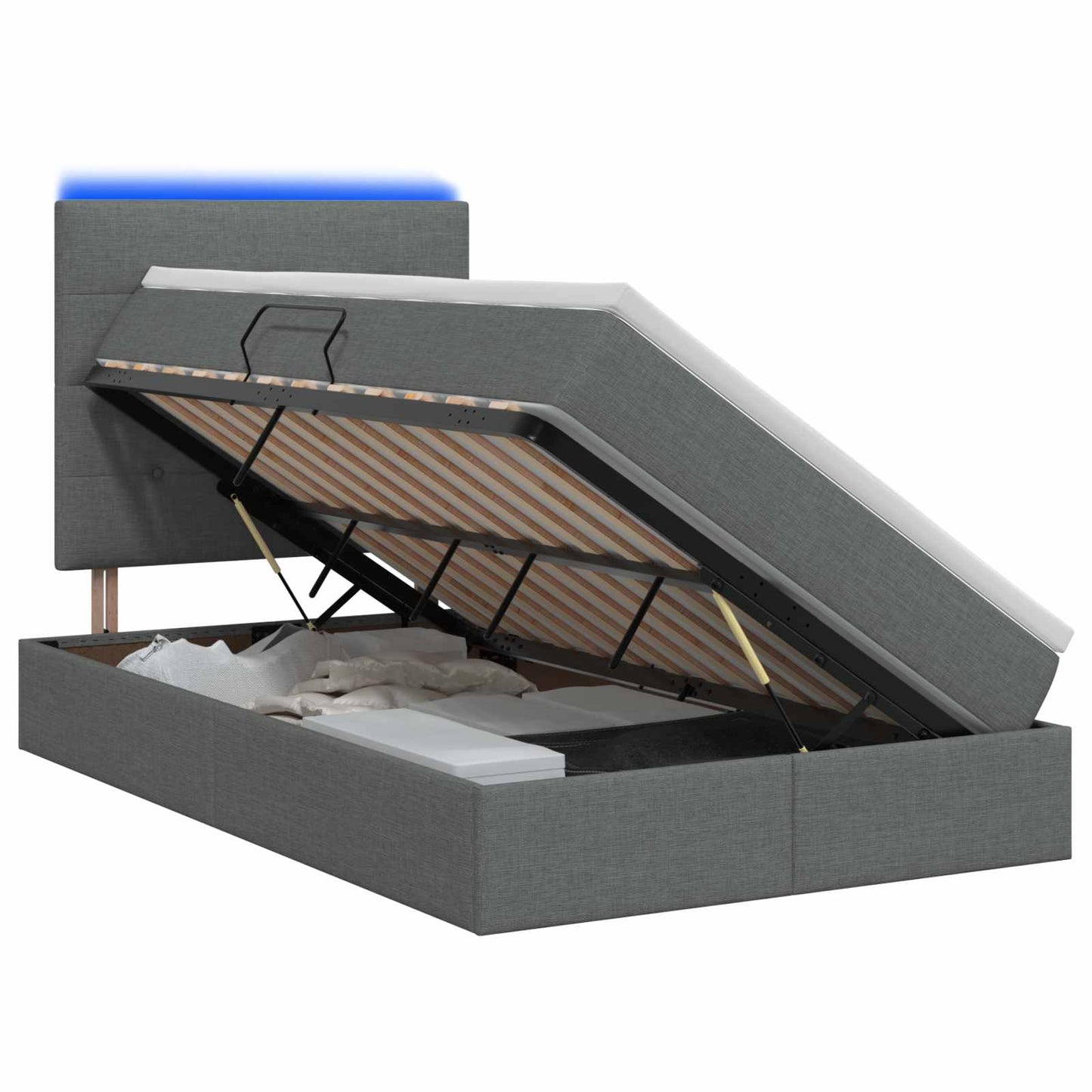 LED tárolós ágy matraccal Sötétszürke 120 x 200 cm Szövet