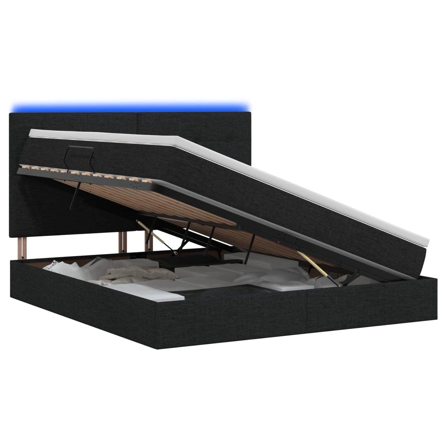 LED tárolós ágy matraccal Fekete 140 x 190 cm Szövet
