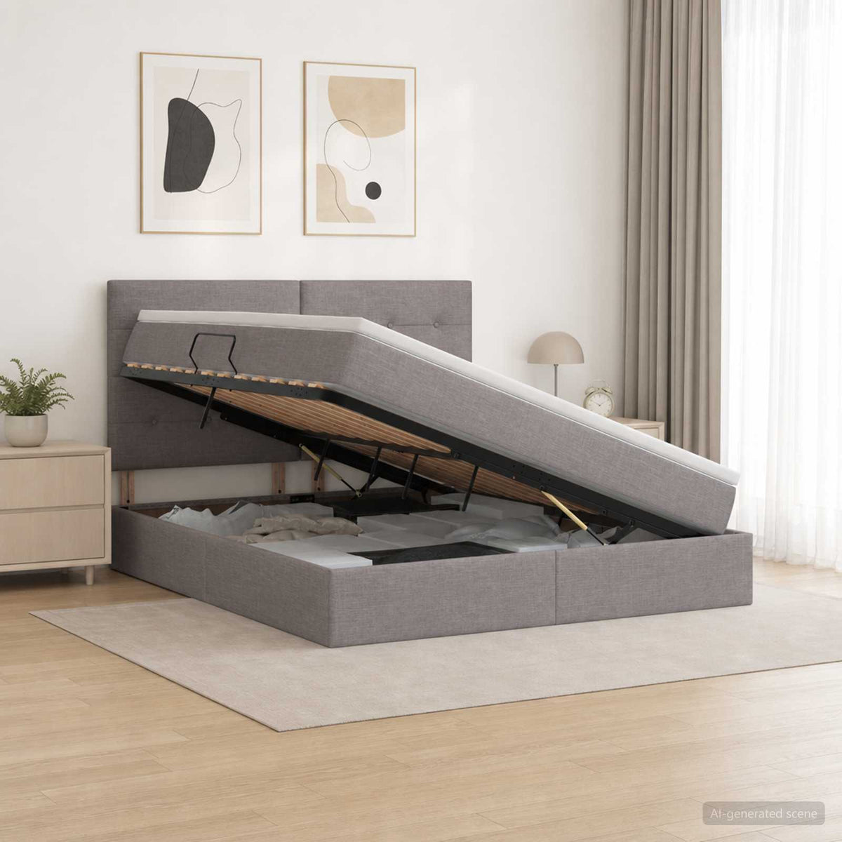 LED tárolós ágy matraccal Tópszínű 160 x 200 cm Szövet