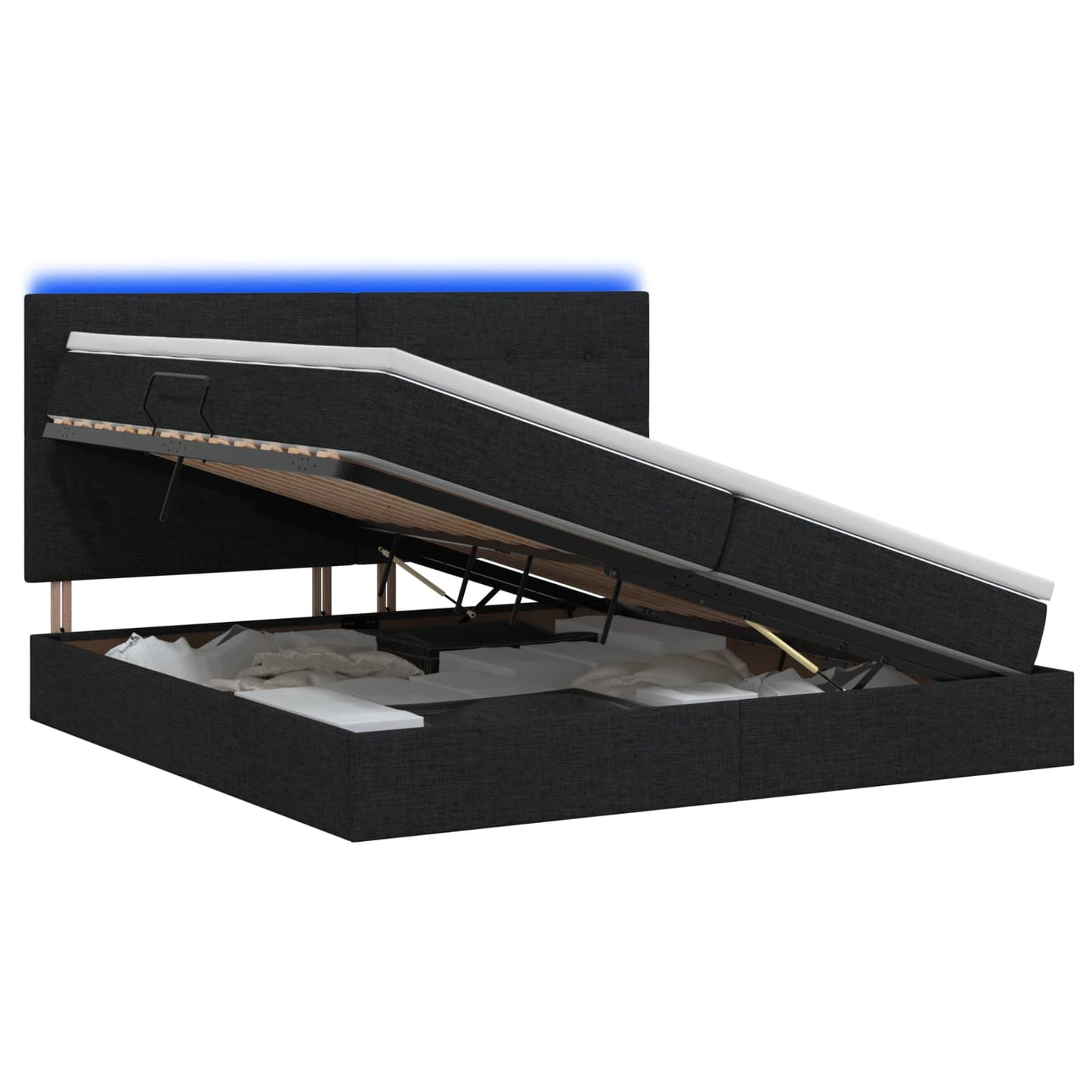 LED tárolós ágy matraccal Fekete 200 x 200 cm Szövet