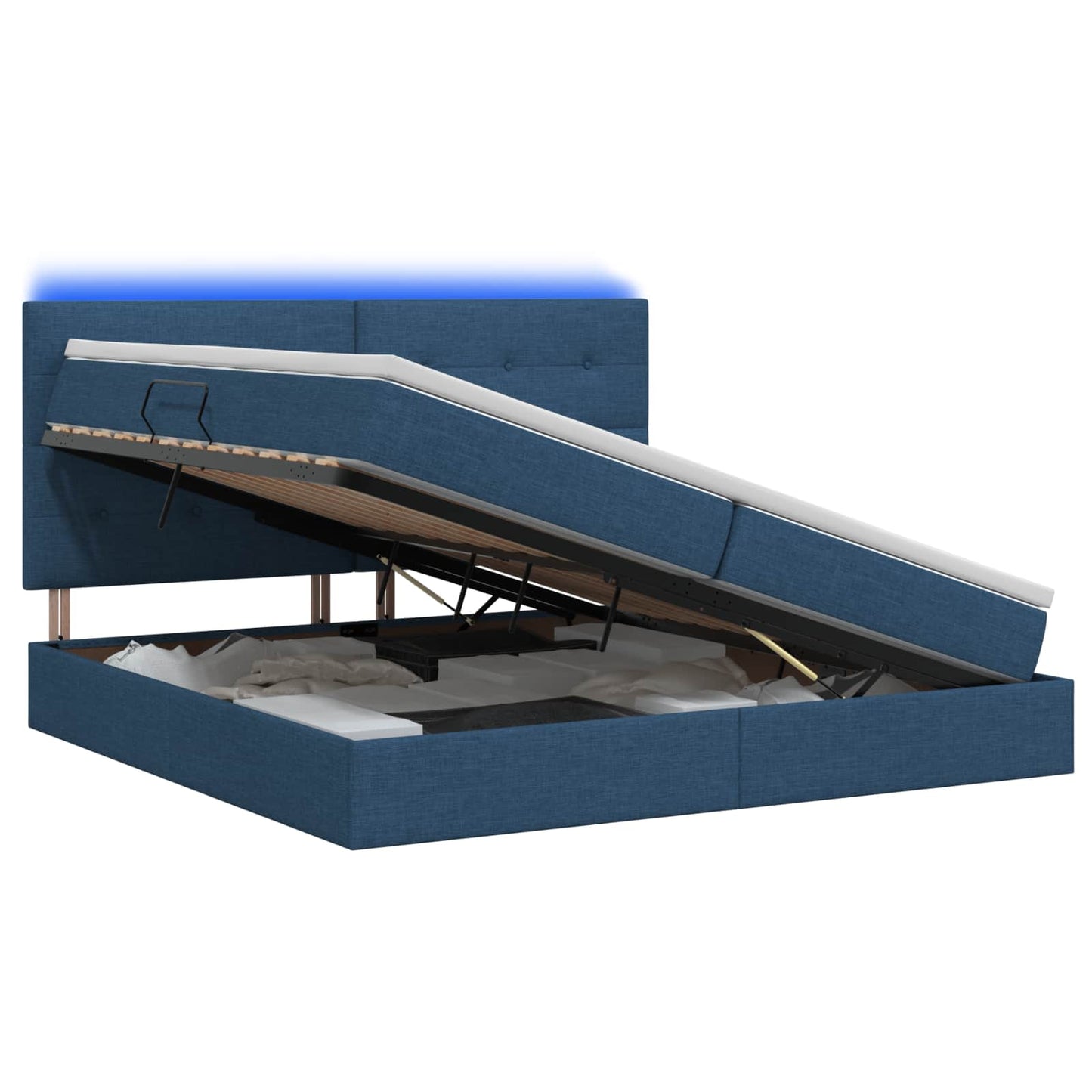 LED tárolós ágy matraccal Kék 200 x 200 cm Szövet